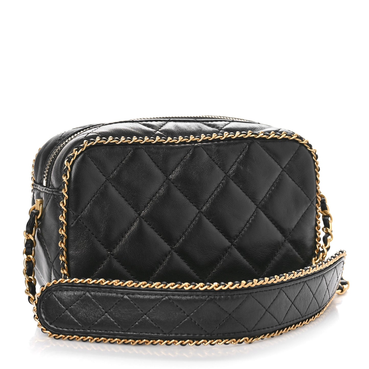 Lambskin Quilted Chain CC Mini Camera Case Black