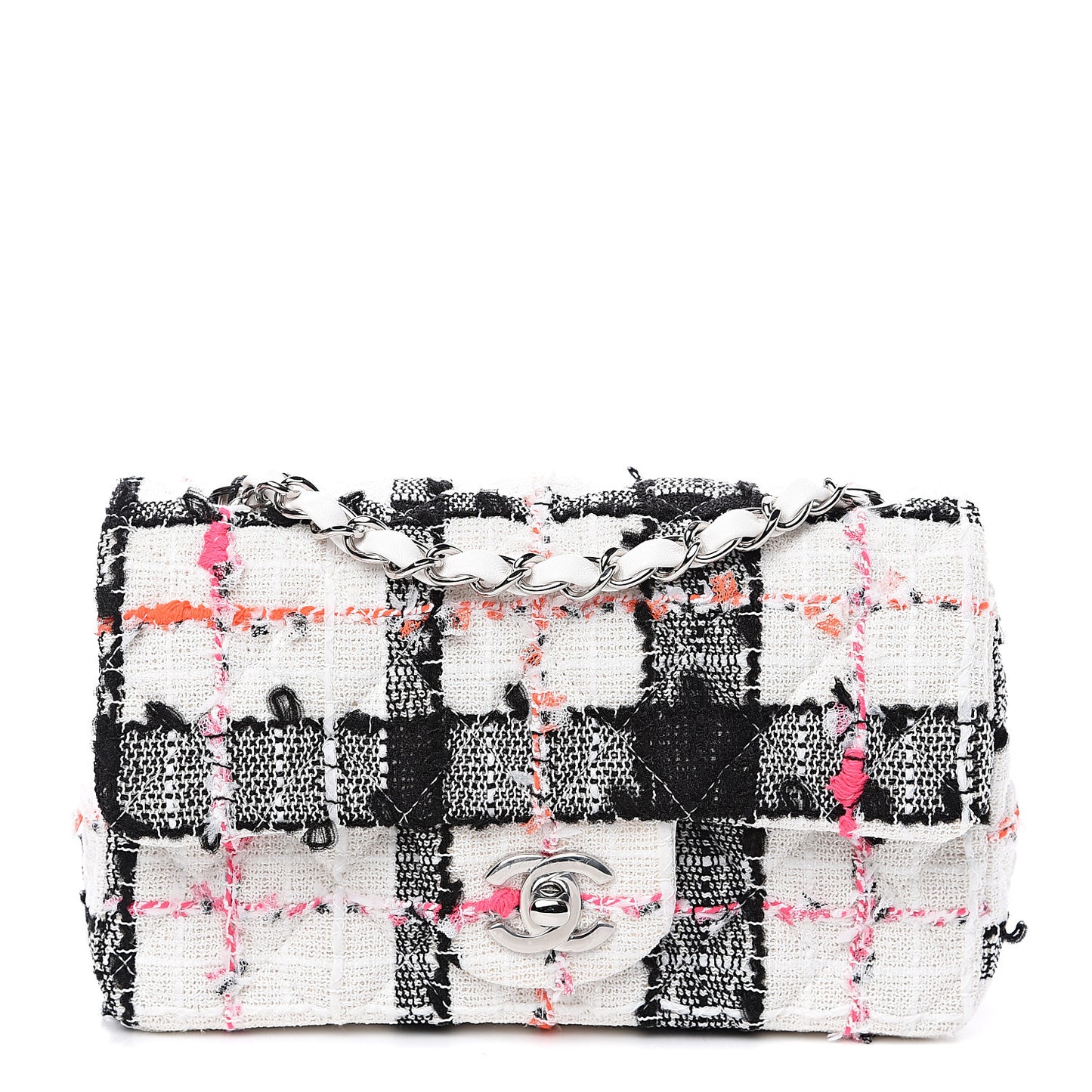 Tweed Quilted Mini Rectangular Flap Black White Pink