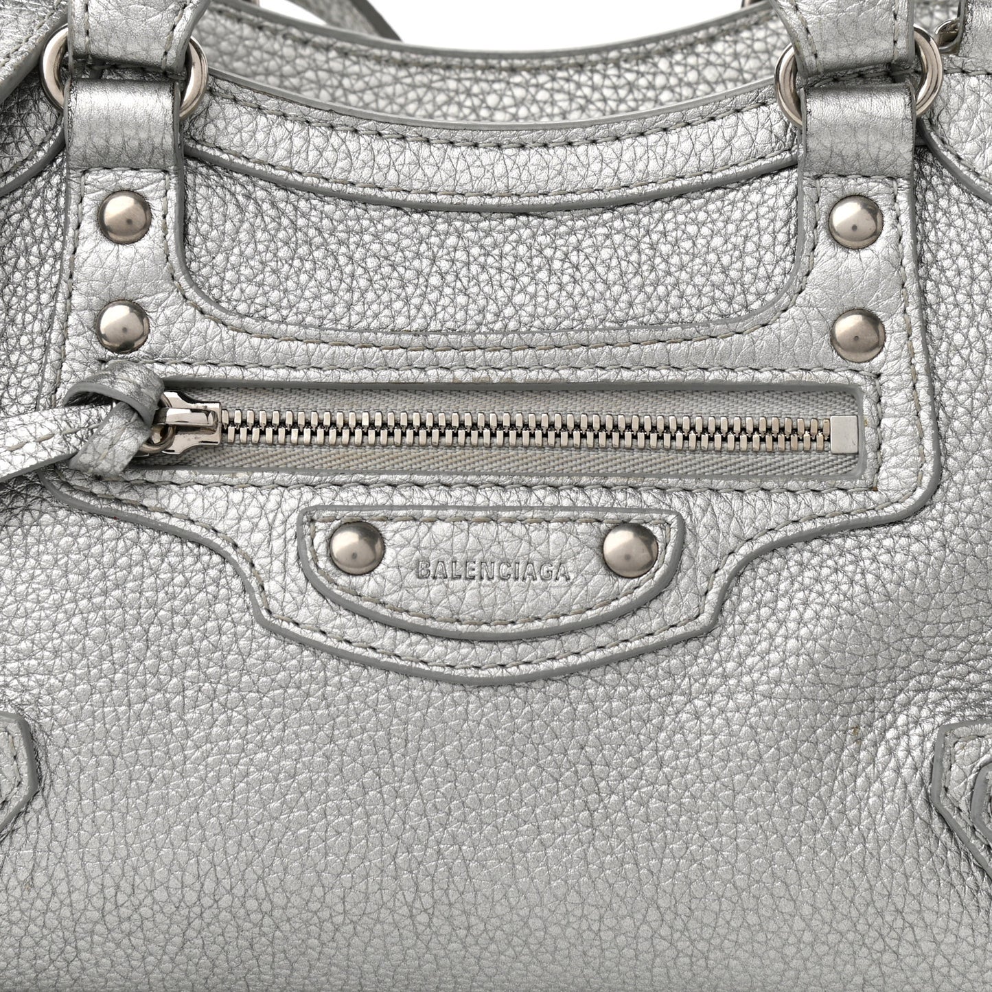 Metallic Grained Calfskin Neo Classic Silver Hardware Mini City Silver