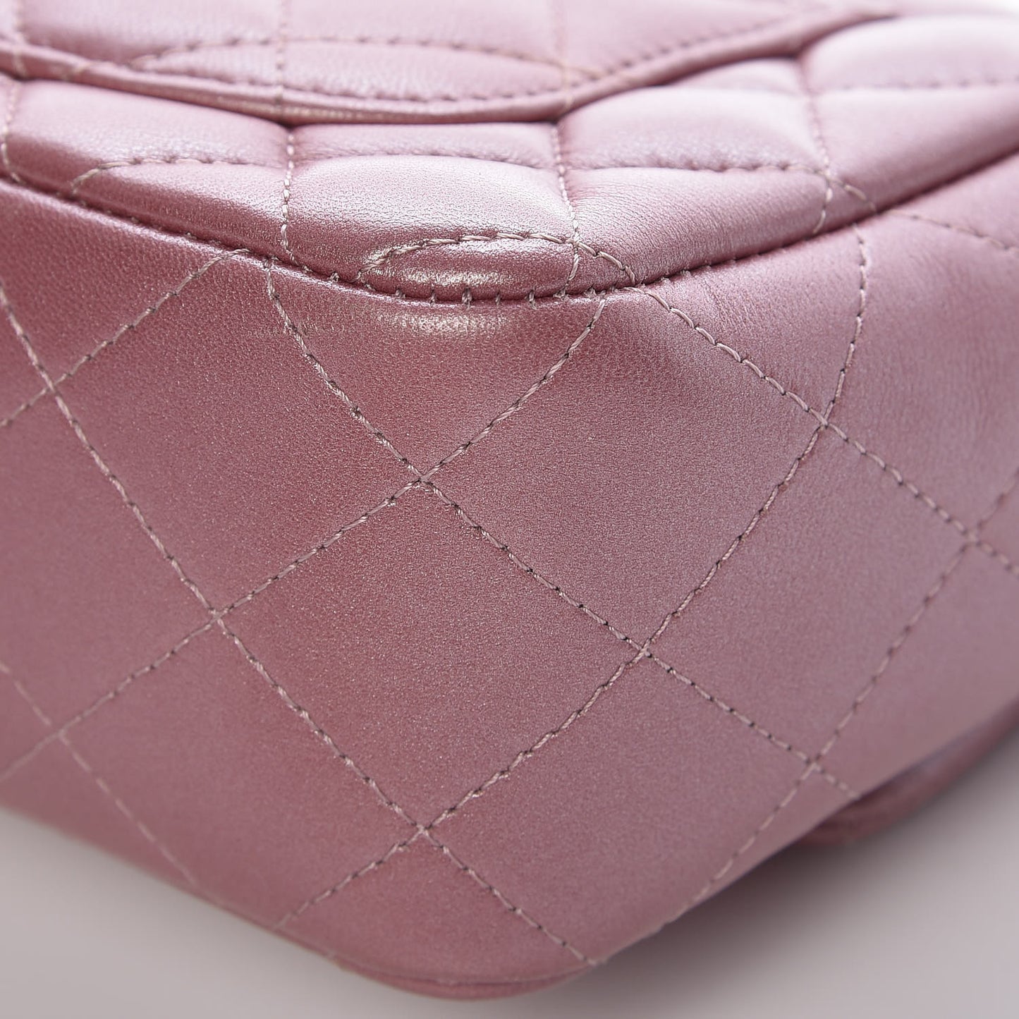 Metallic Lambskin Quilted Mini Rectangular Flap Pink