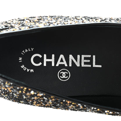 Chanel Glitter Fabric Patent Calfskin Moccasin Loafers 39 Black Bronze 6 of 8