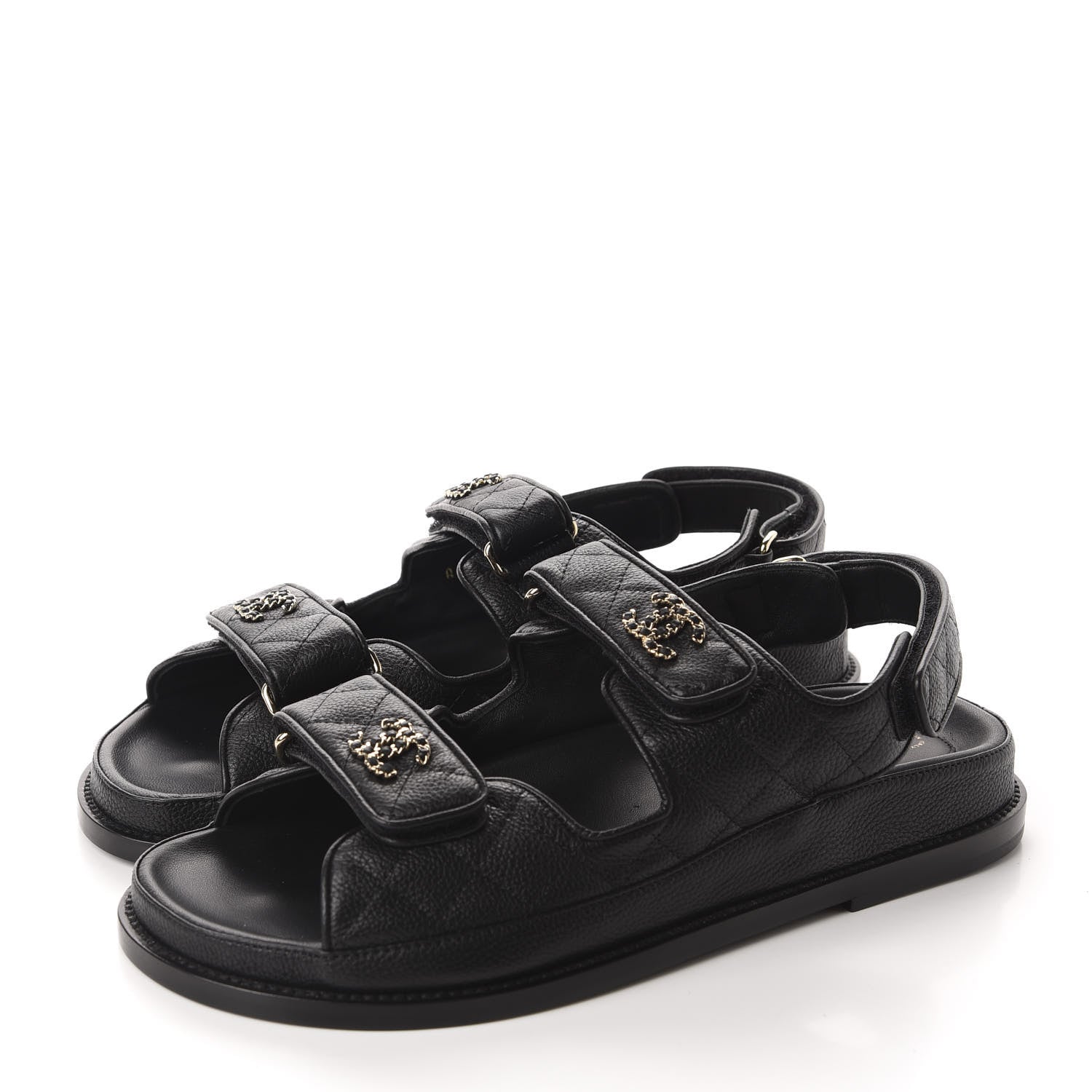 Chanel Grained Calfskin Velcro Dad Sandals 38.5 Black 3 of 10