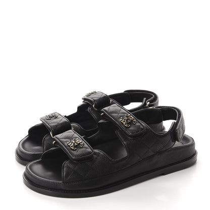 Chanel Grained Calfskin Velcro Dad Sandals 38.5 Black 3 of 10