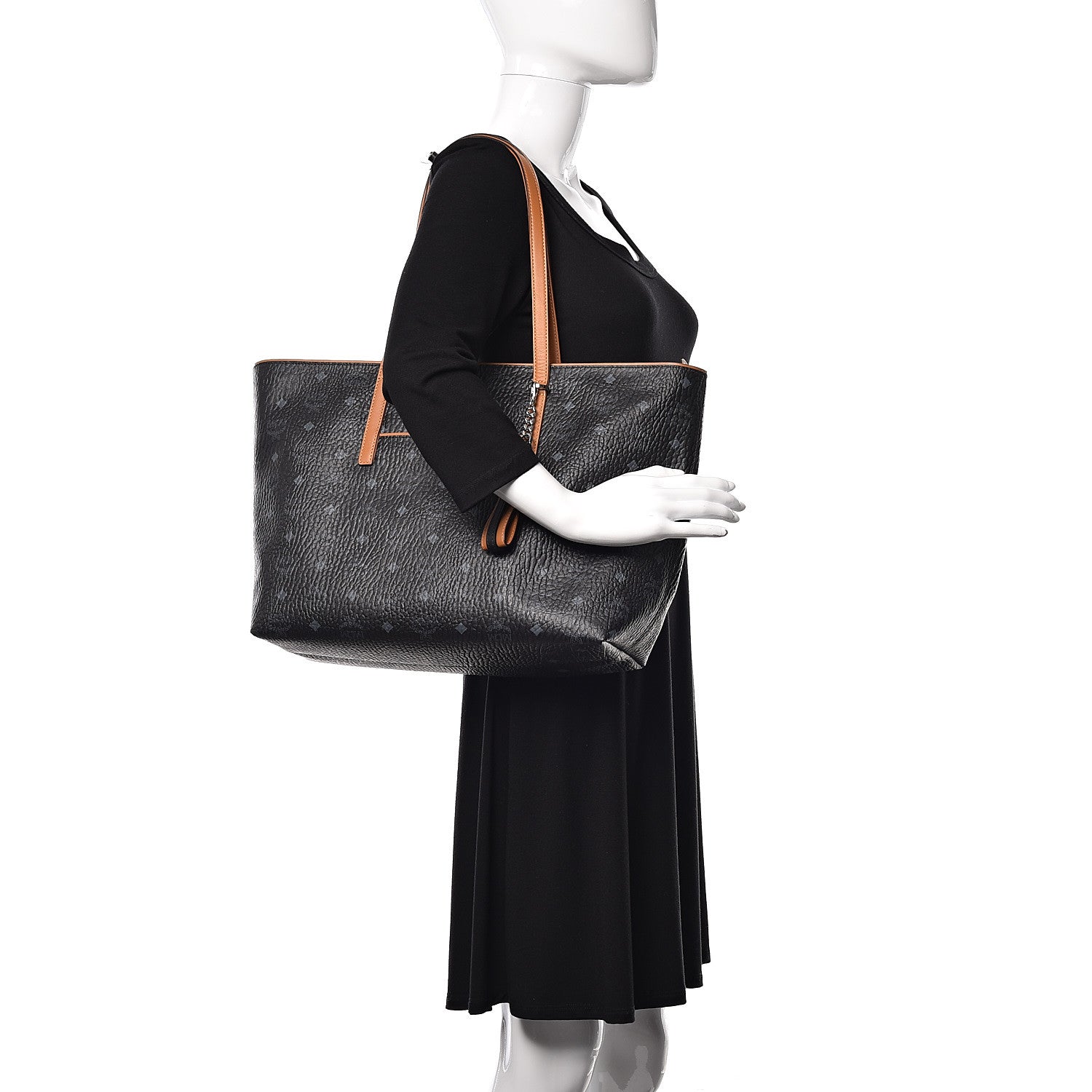 MCM Visetos Medium Anya Shopper Tote Black 2 of 11