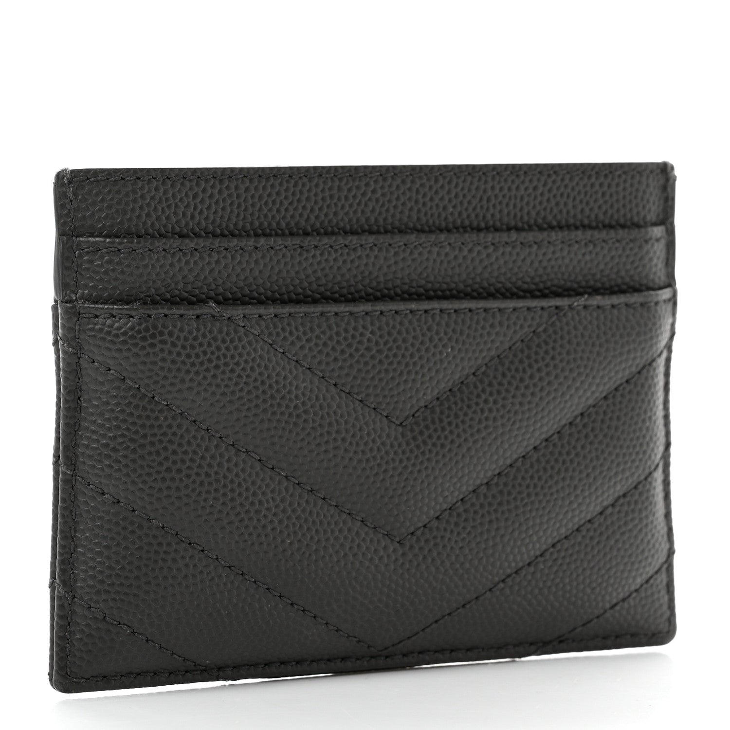 Saint Laurent Grain De Poudre Matelasse Chevron Monogram Credit Card Case Coal 3 of 9