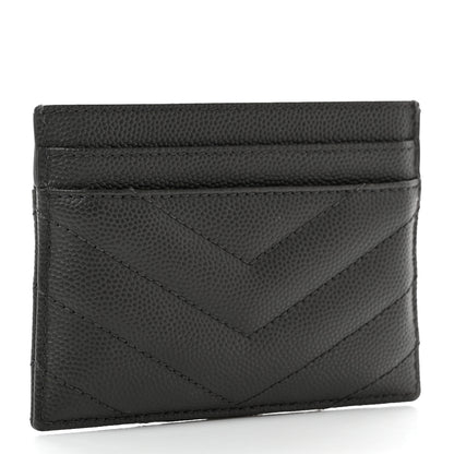 Saint Laurent Grain De Poudre Matelasse Chevron Monogram Credit Card Case Coal 3 of 9
