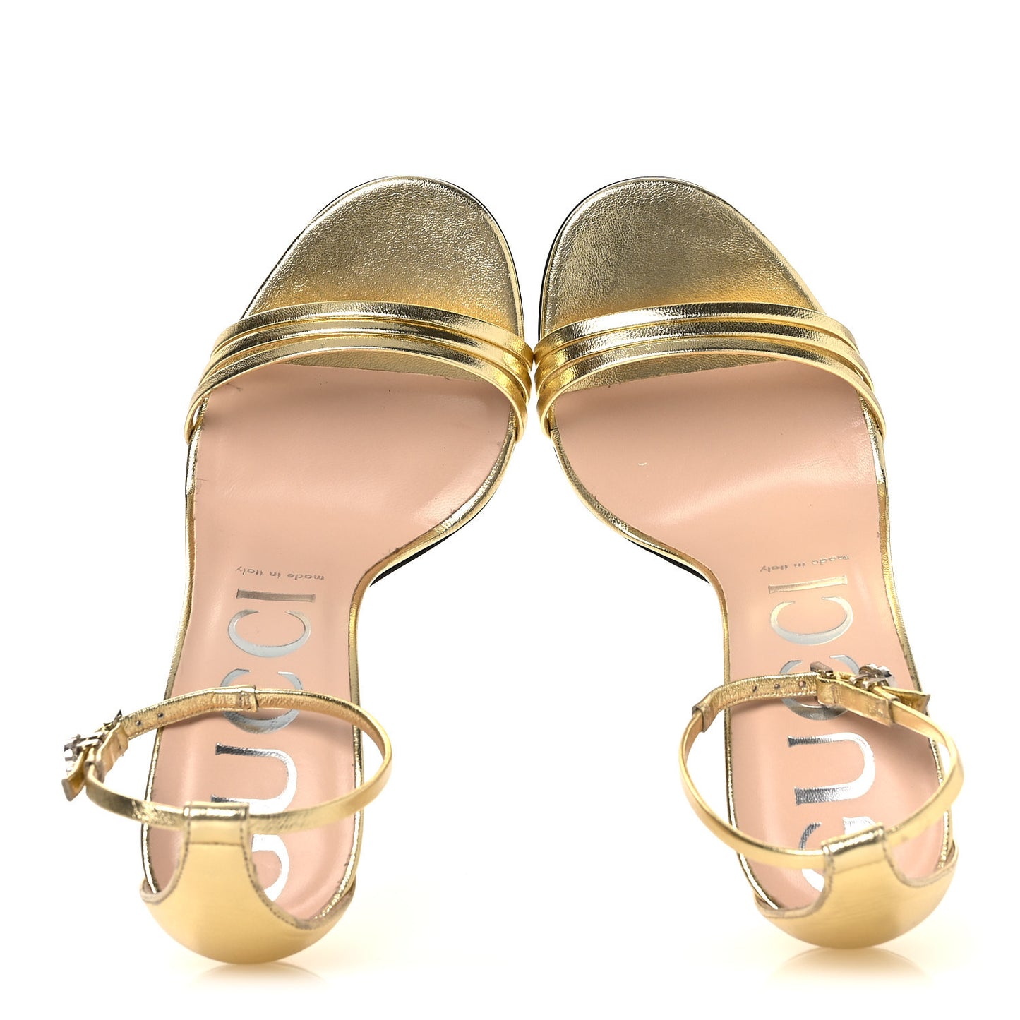 Metallic Crystal GG Ankle Strap High Heel Sandals 37 Gold