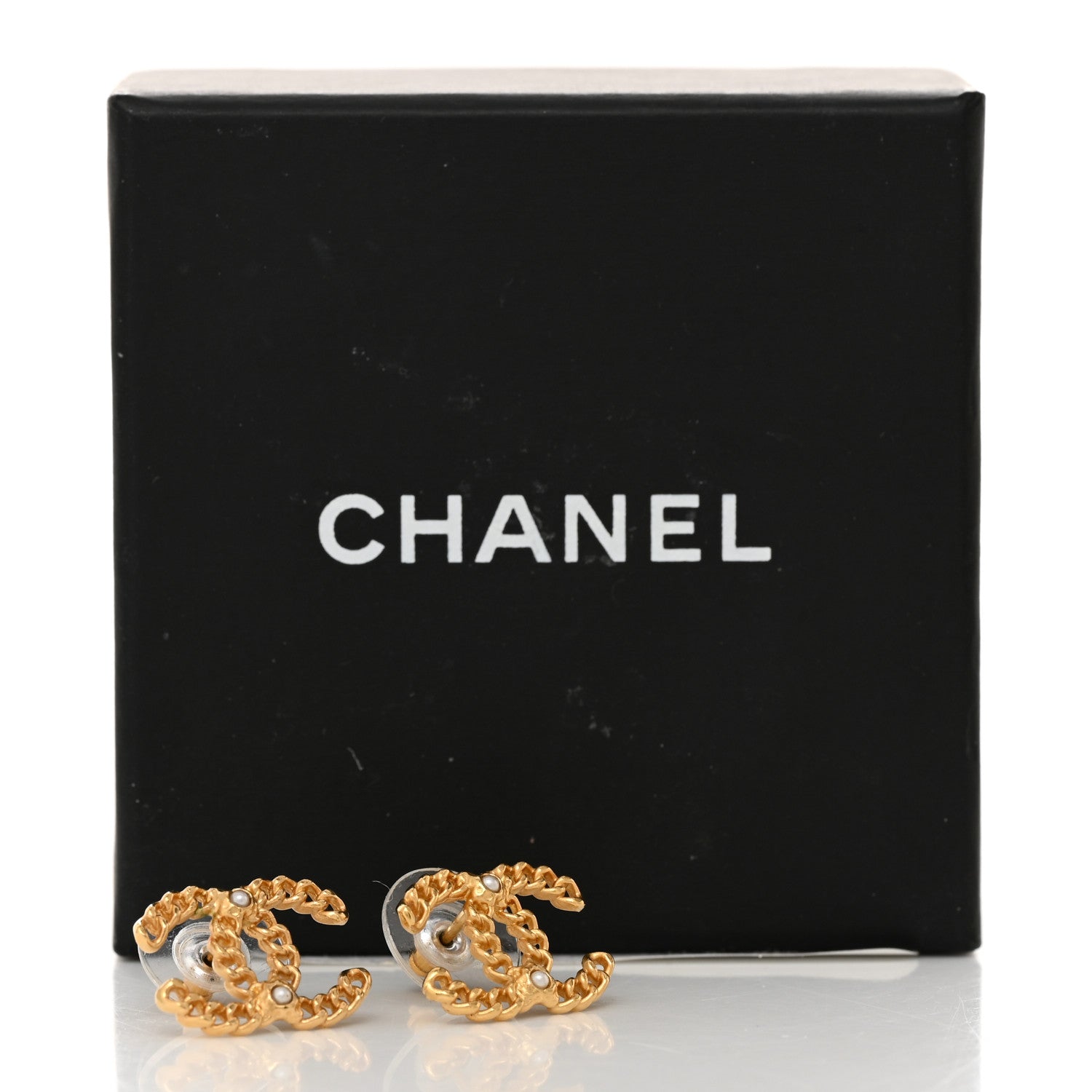 Chanel Metal Pearl CC Chain Link Earrings Light Gold 5 of 5