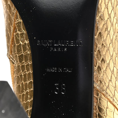 Saint Laurent Metallic Calfskin Python Embossed Tall Boots 38 Gold 6 of 11