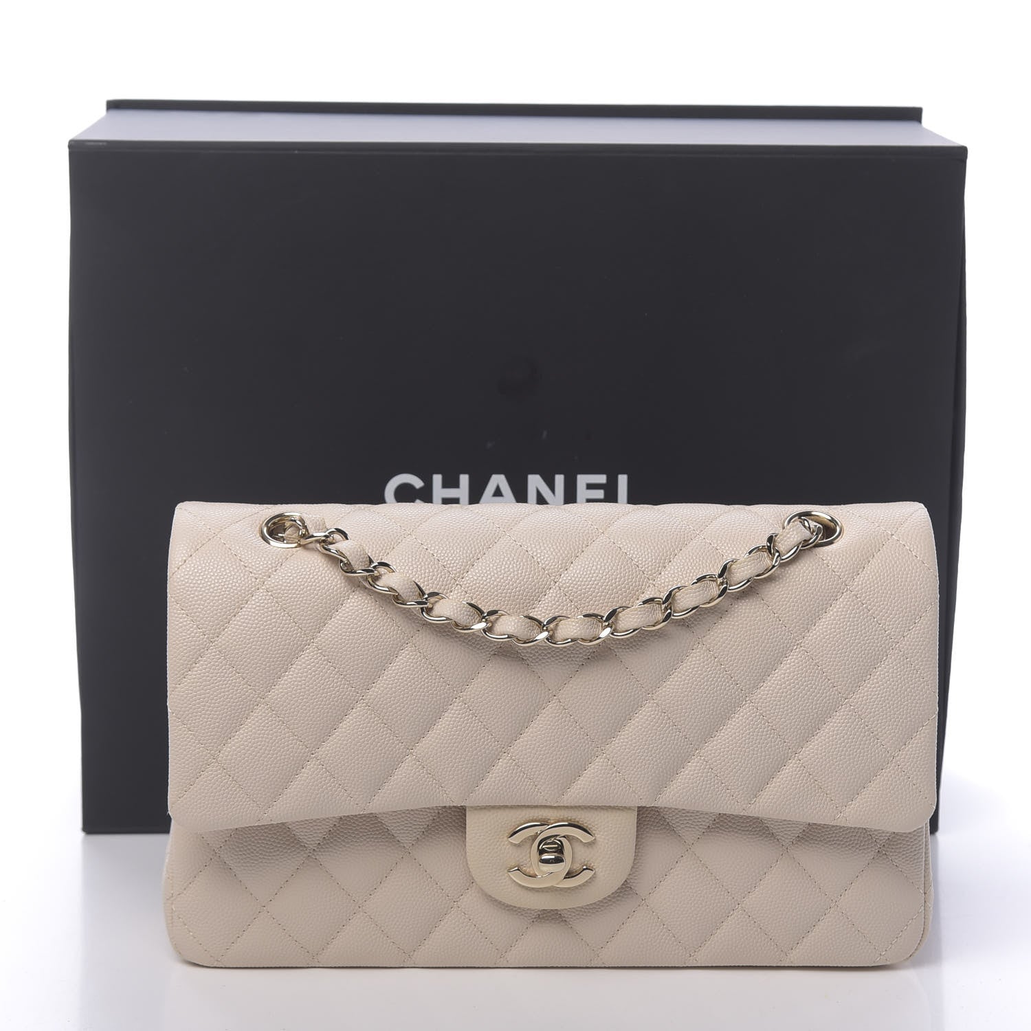 Chanel Caviar Quilted Medium Double Flap Light Beige 11 of 11