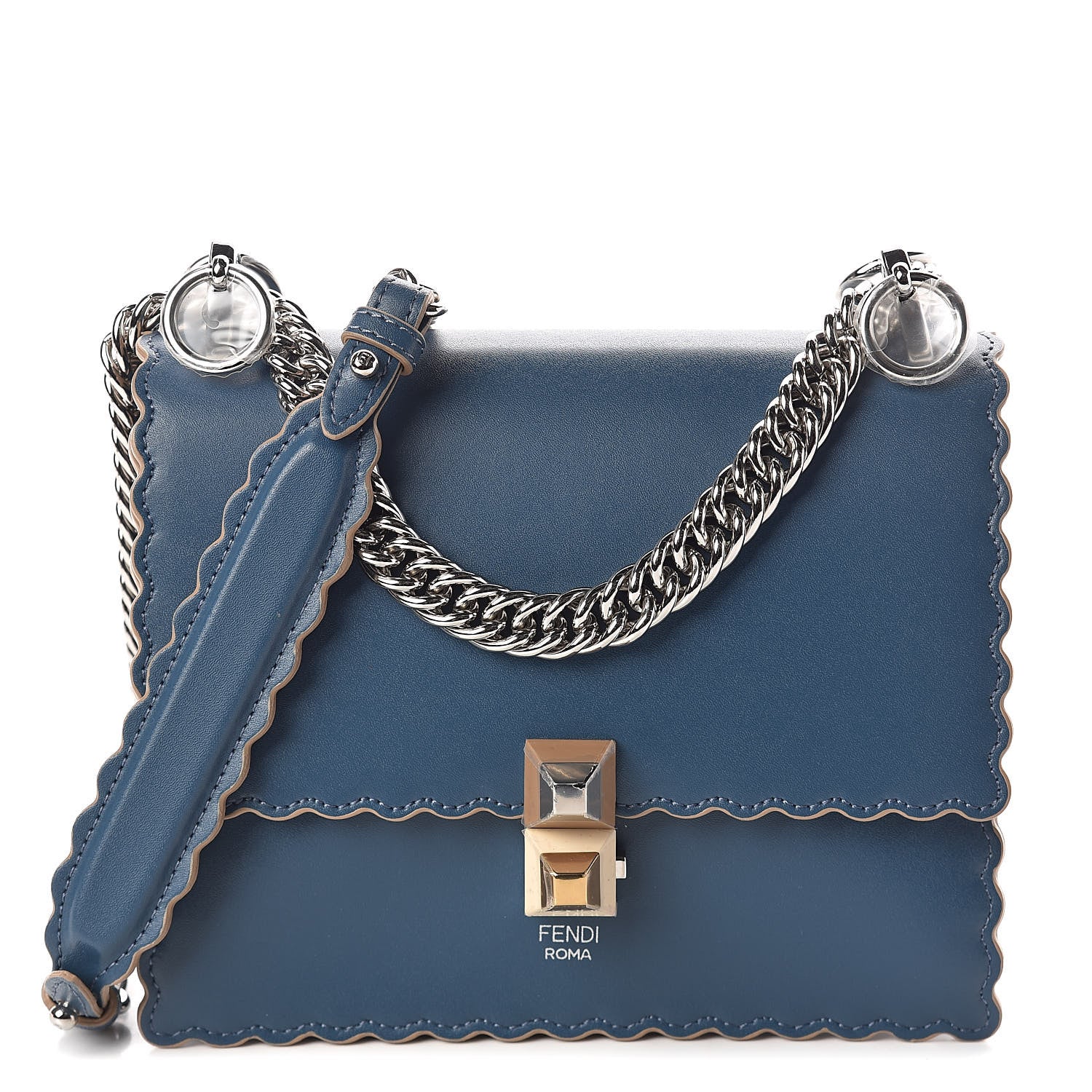 Fendi Vitello Liberty Scalloped Studded Small Kan I Shoulder Bag Balena 1 of 9