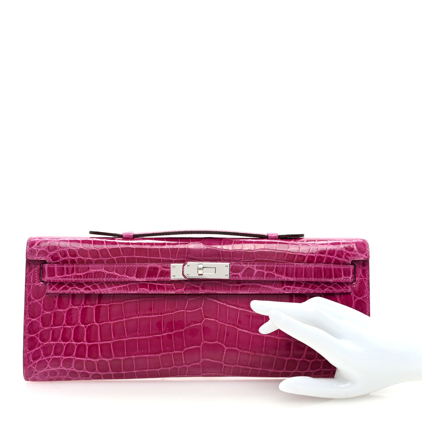 Shiny Niloticus Crocodile Kelly Cut Pochette Rose Scheherazade
