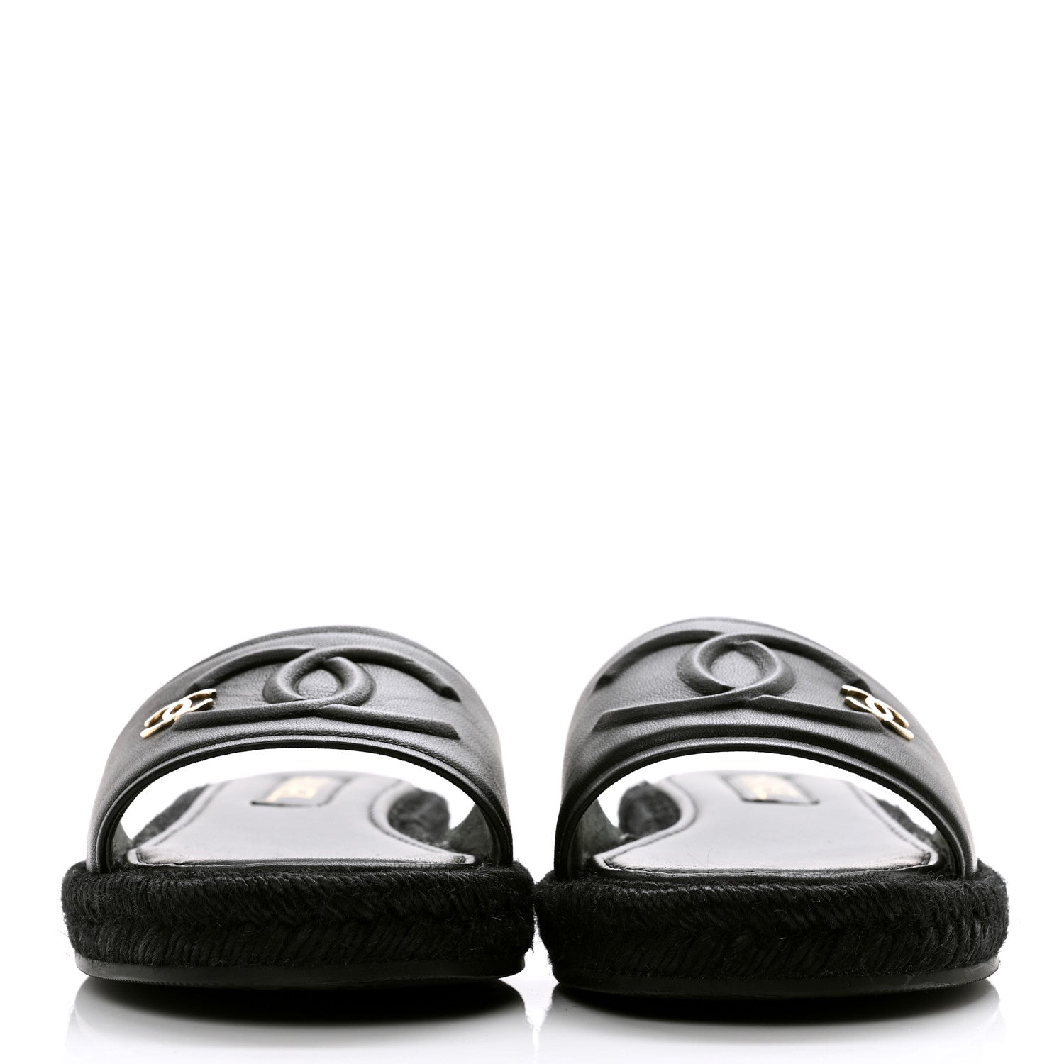 FASHIONPHILE Lambskin Espadrille Mule Sandals 37 Black 2 of 9