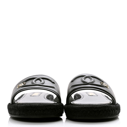 FASHIONPHILE Lambskin Espadrille Mule Sandals 37 Black 2 of 9