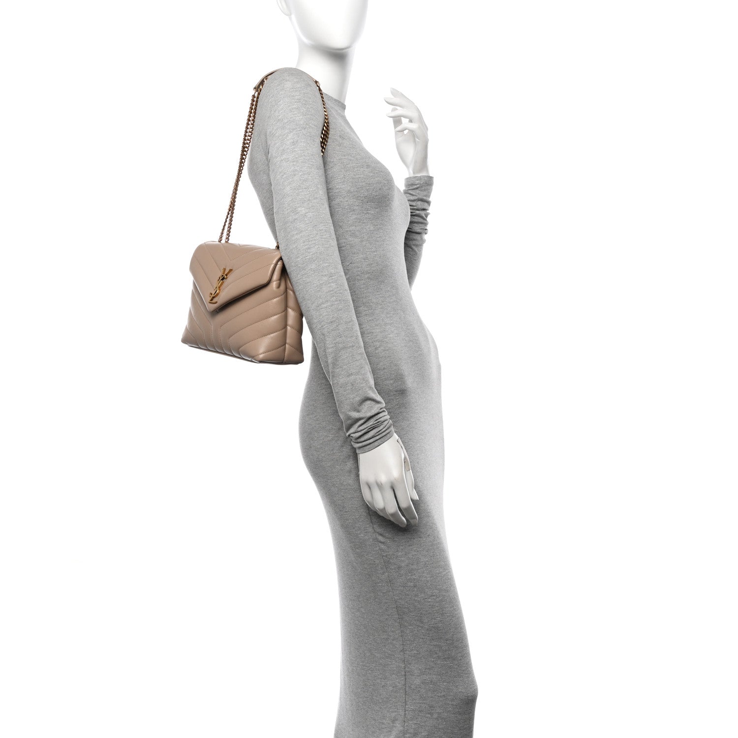 Saint Laurent Calfskin Y Quilted Monogram Small Loulou Chain Satchel Dark Beige 2 of 11