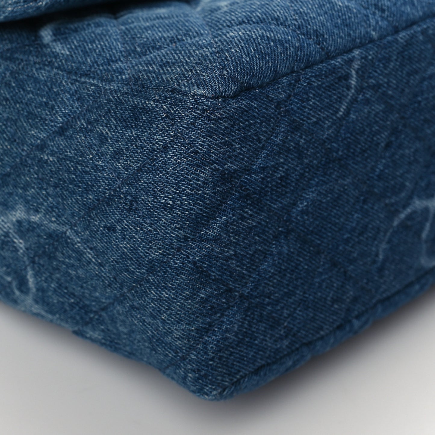 Denim Quilted CC Print Jumbo Single Flap Blue