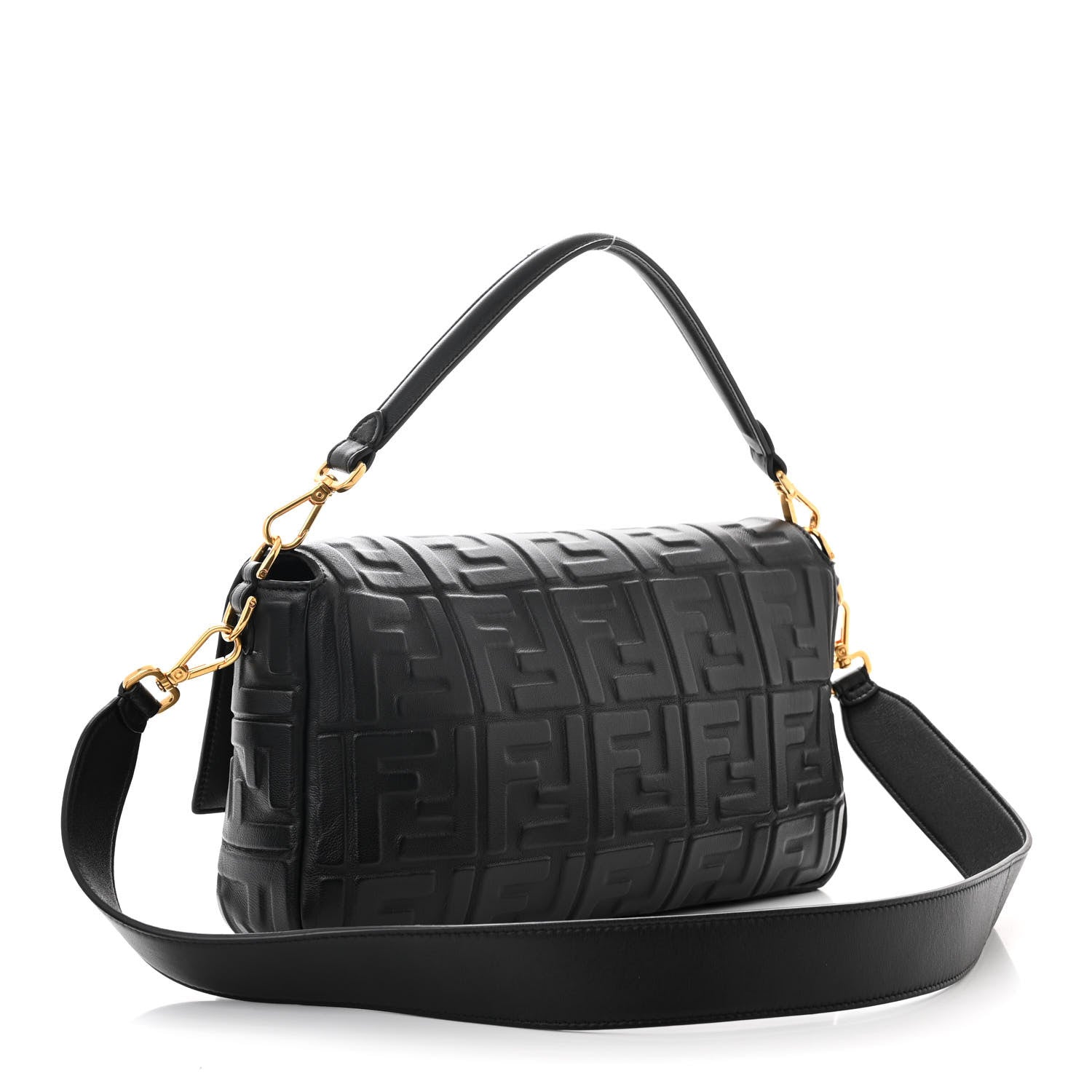 Fendi Nappa FF 1974 Embossed Large Baguette Black 3 of 9