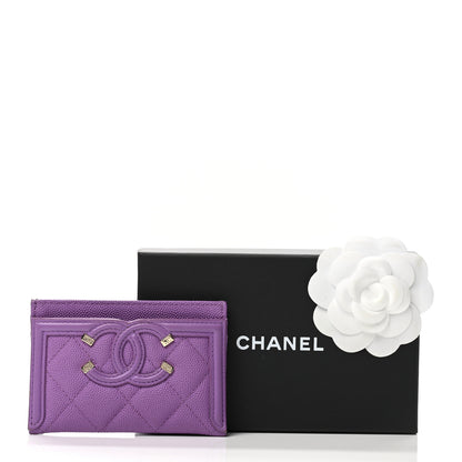 Chanel Caviar Quilted Filigree Card Holder Purple 9 of 9