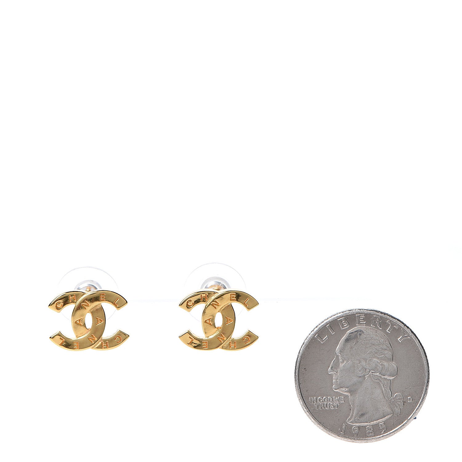 Chanel Metal CC Paris Button Stud Earrings Gold 2 of 5