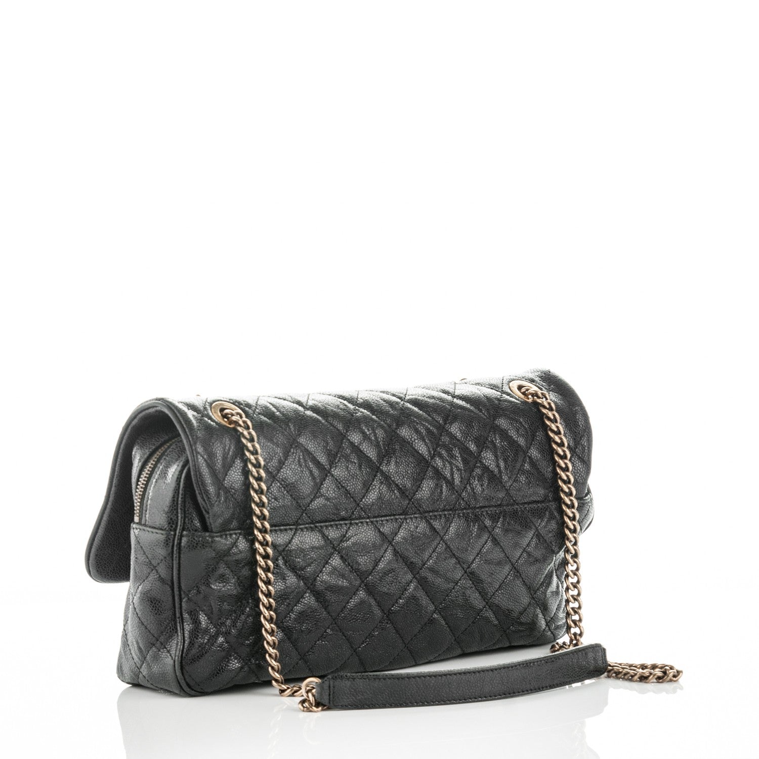 Chanel Crumpled Grained Calfskin Quilted Large Shiva Flap Black 3 of 8