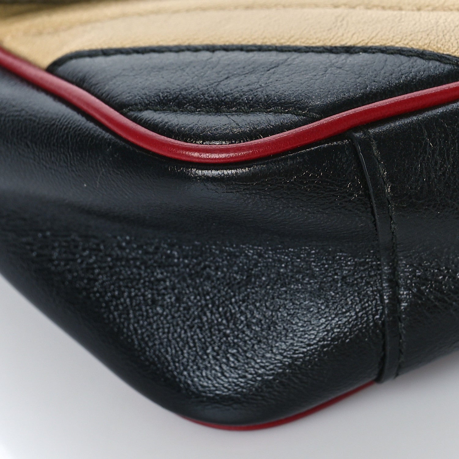 Gucci Vintage Effect Calfskin Matelasse Diagonal Striped Small Torchon GG Marmont Shoulder Bag Black Beige 9 of 12