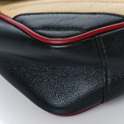 Gucci Vintage Effect Calfskin Matelasse Diagonal Striped Small Torchon GG Marmont Shoulder Bag Black Beige 9 of 12