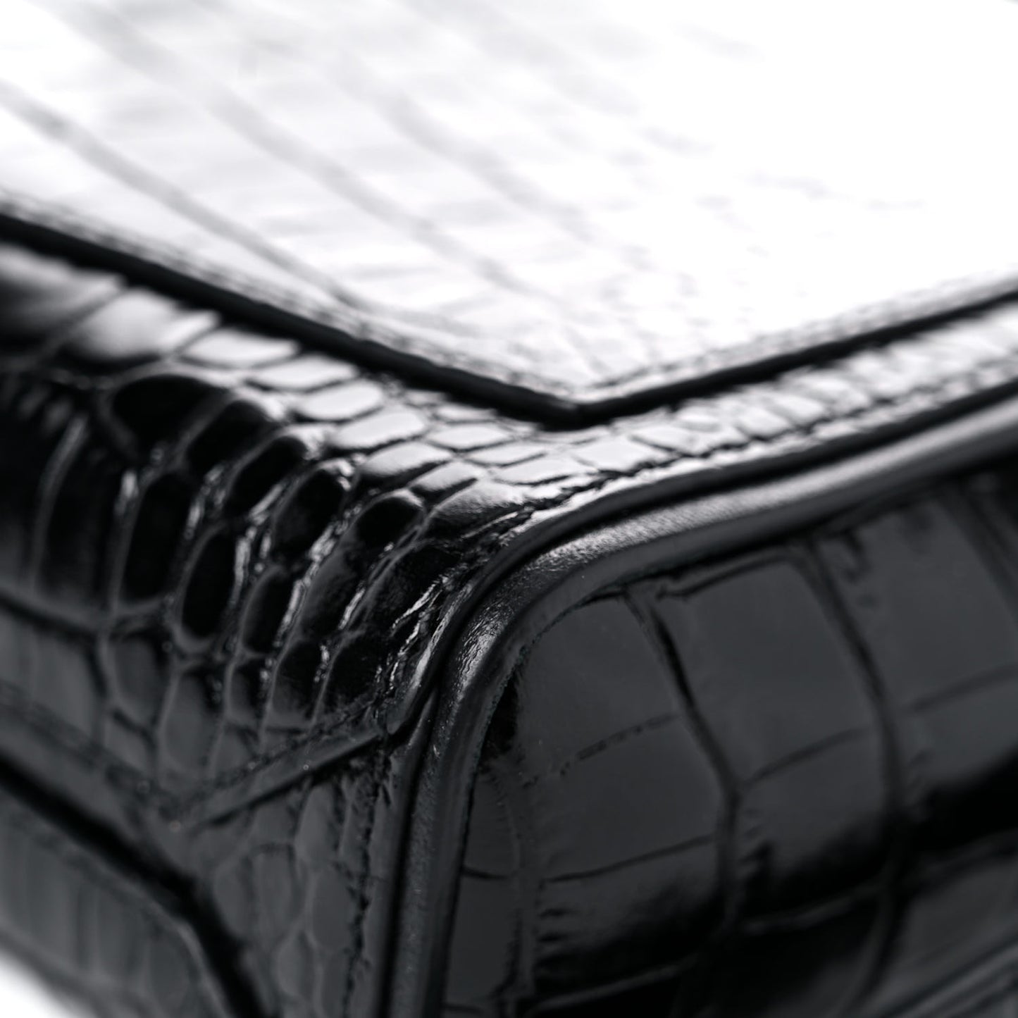 Calfskin Crocodile Embossed Eden Mini Top Handle Black
