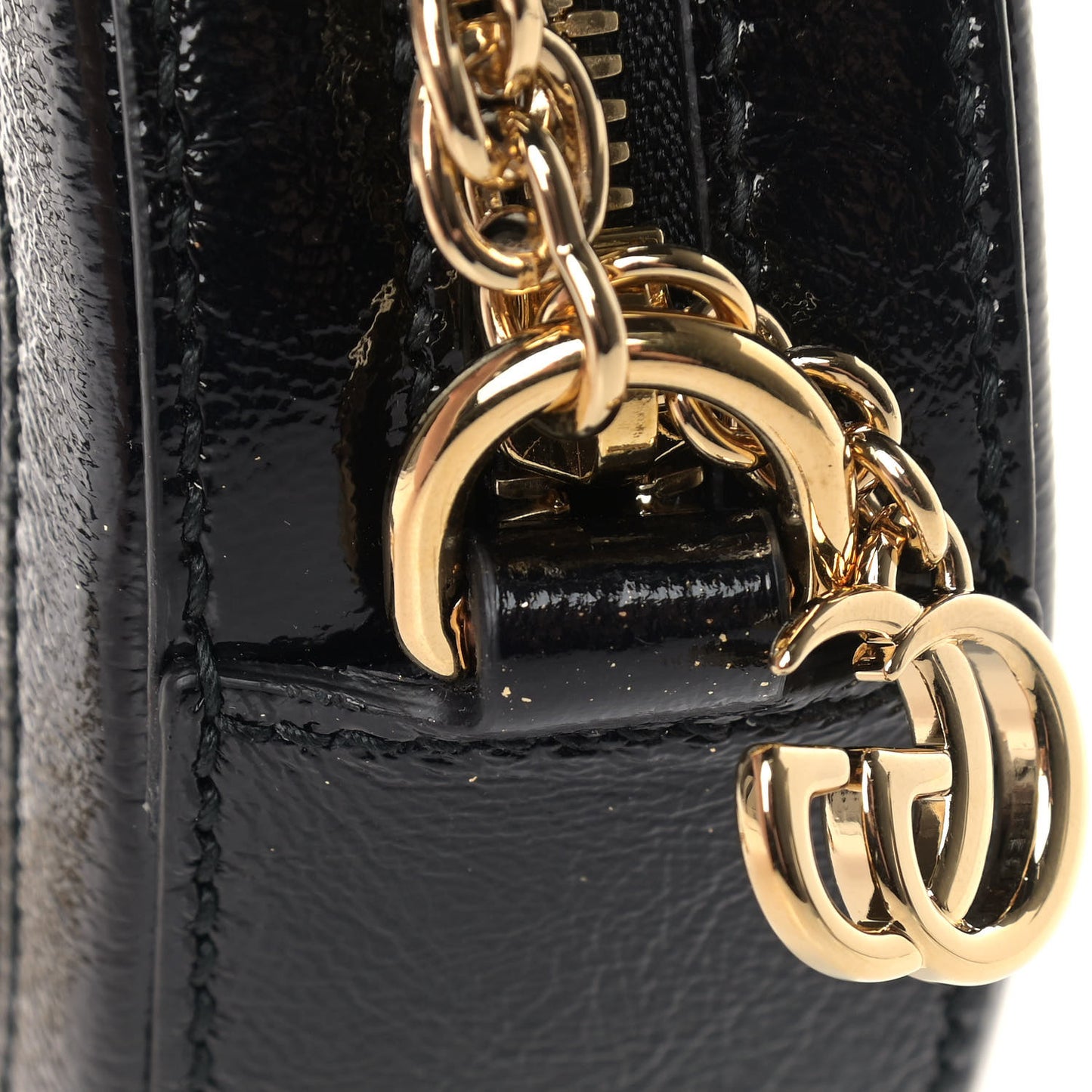 Suede Patent Web Mini Ophidia Round Shoulder Bag Black