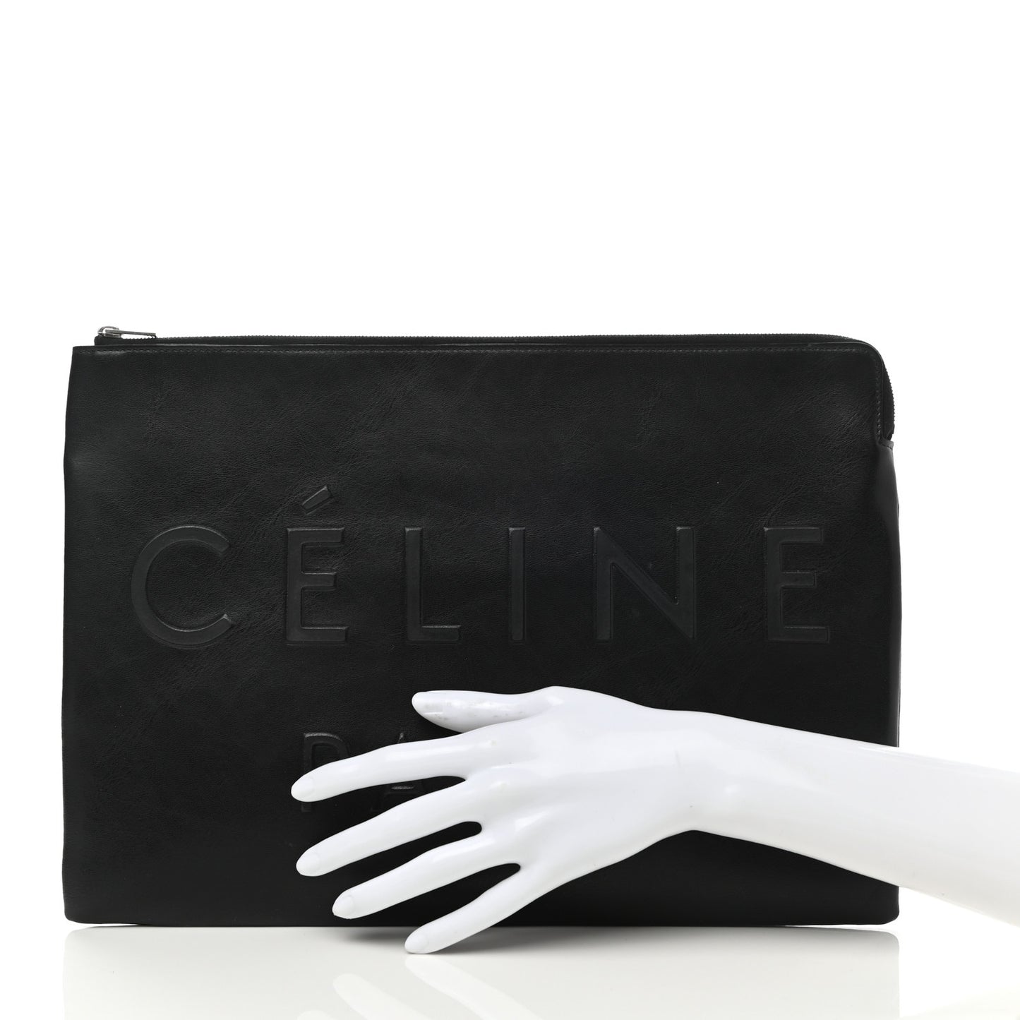 Calfskin Large Made In Clutch Pouch Black