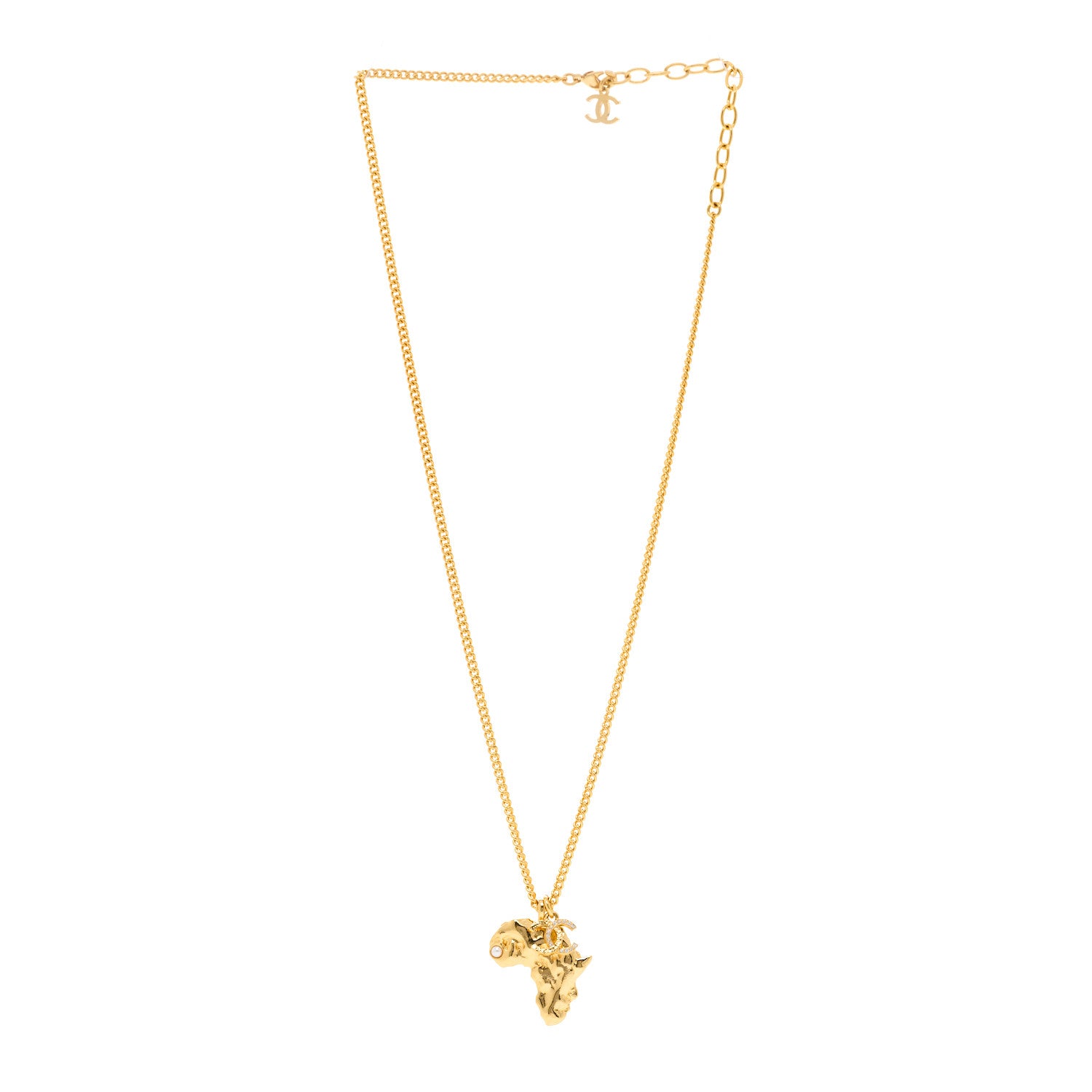 Chanel Crystal Pearl CC Africa Pendant Necklace Gold White 3 of 6