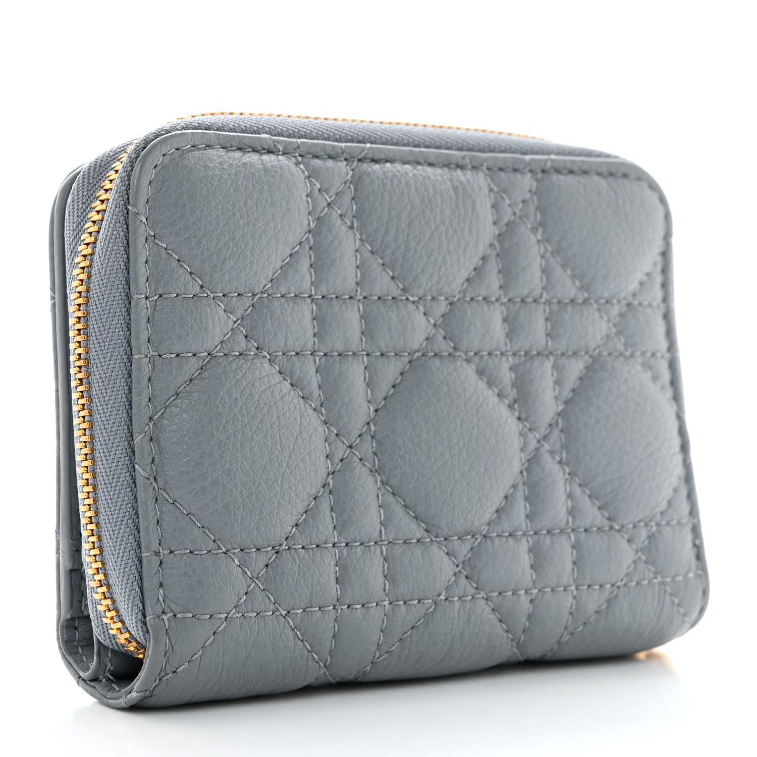 Christian Dior Grained Calfskin Supple Cannage Caro Scarlet Zipped Wallet Cloud Blue 3 of 7