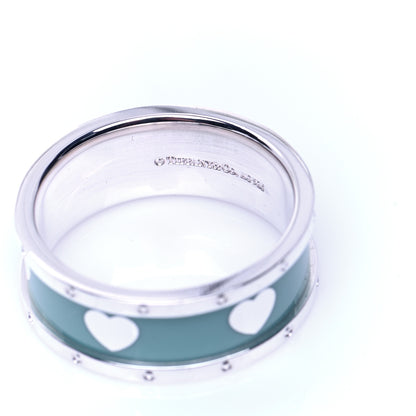 Tiffany Sterling Silver Enamel Heart Band Ring 56 7.5 4 of 5