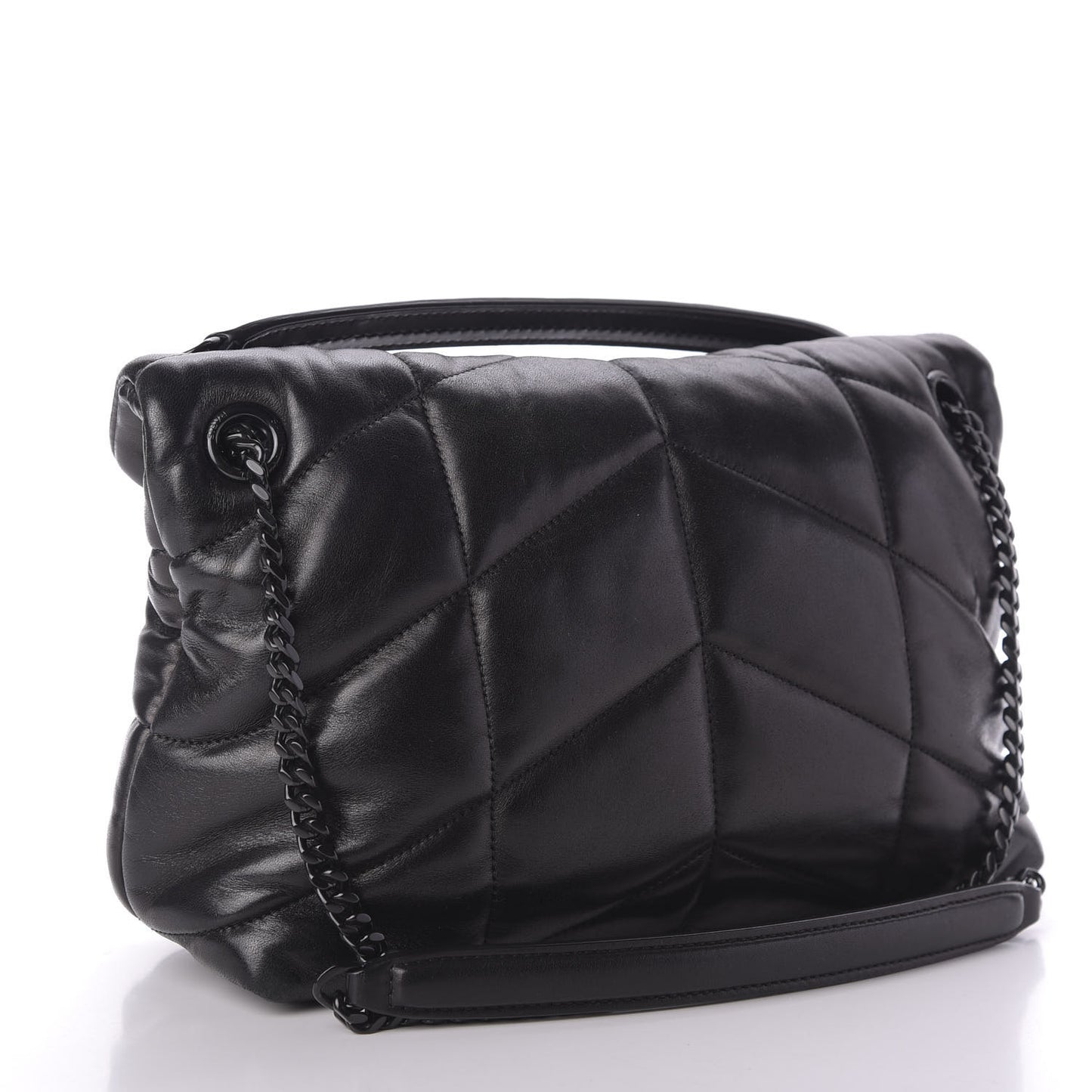 Lambskin Quilted Small Loulou Puffer Monogram Chain Satchel Black