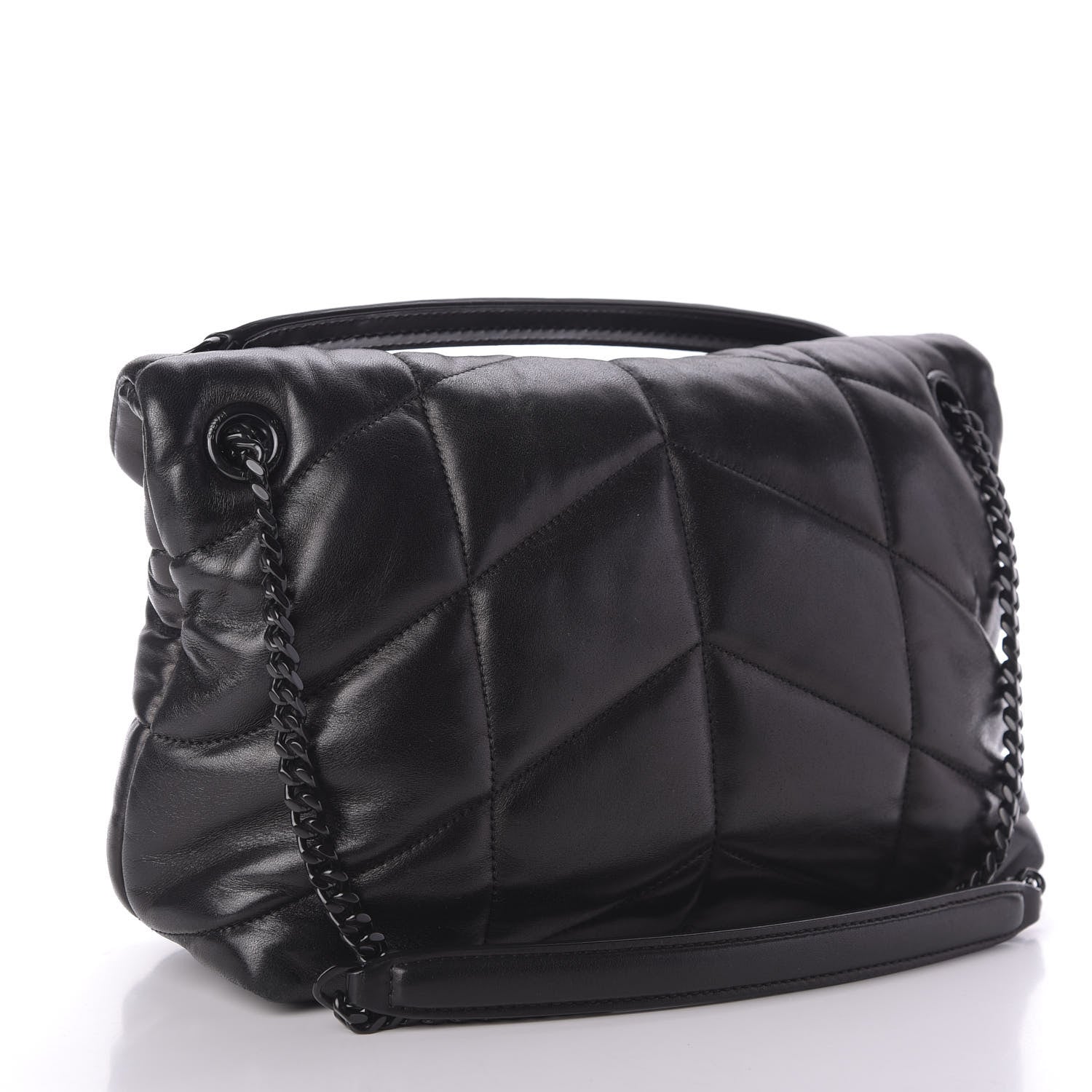 Saint Laurent Lambskin Quilted Small Loulou Puffer Monogram Chain Satchel Black 3 of 9
