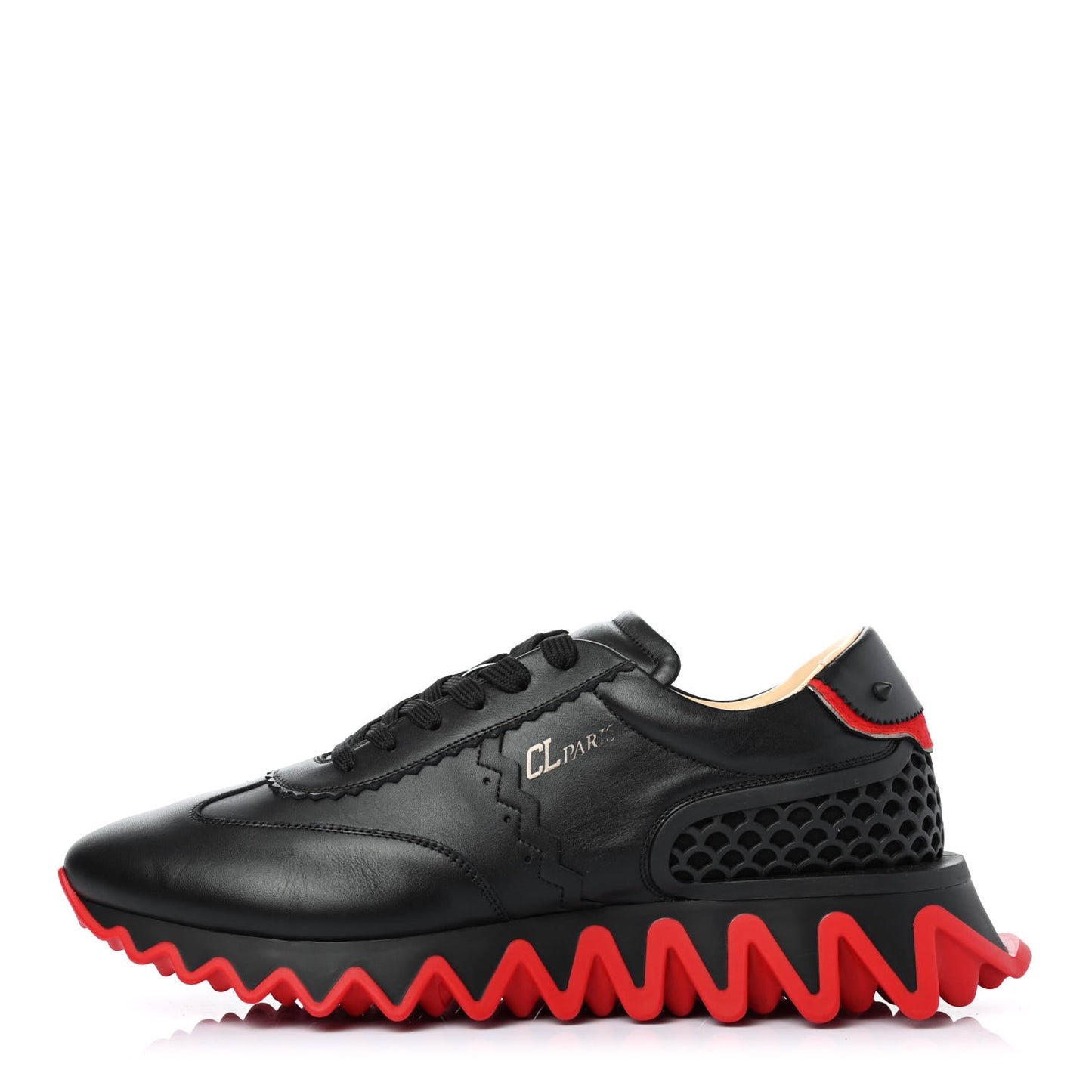 Calfskin Neoprene Suede Nappa Mens Loubishark Sneakers 43 Black Loubi Red
