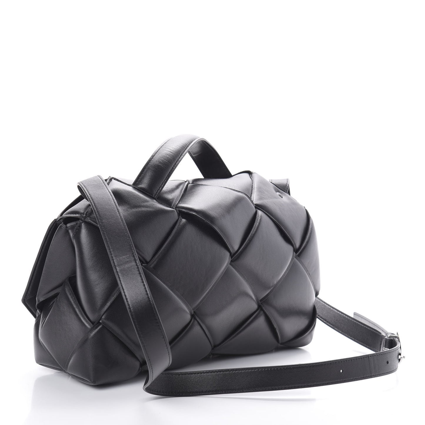 Nappa Intreccio Padded Top Handle Shoulder Bag Black