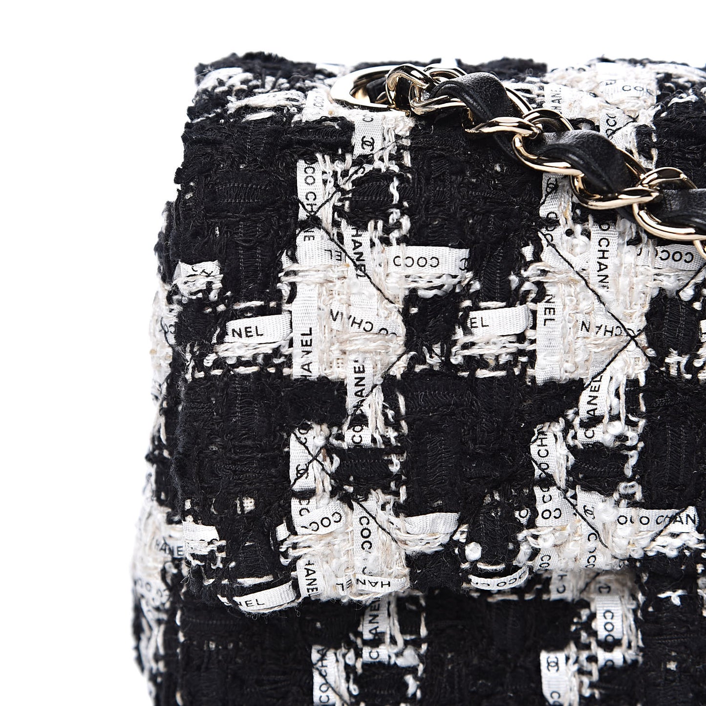 Tweed Quilted Mini Rectangular Flap Black Ecru White
