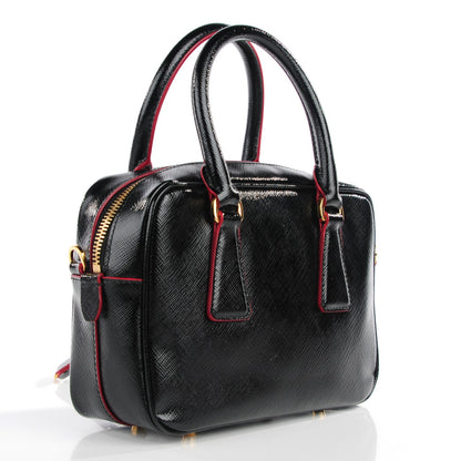 Prada Saffiano Vernice Lux Mini Convertible Bowler Black Rosso 3 of 10