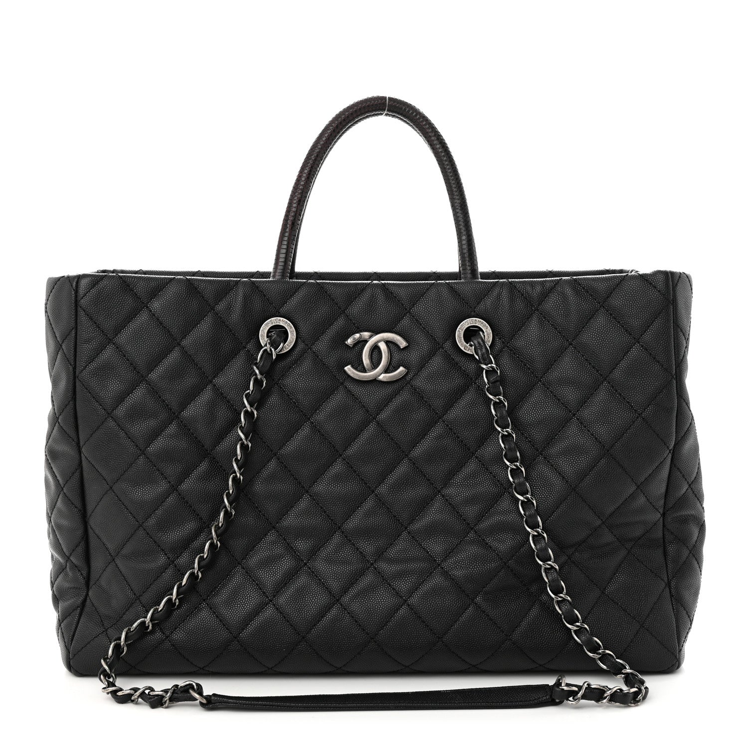 Chanel Caviar Lizard Quilted Large Coco Handle Shopping Tote Black 1 of 15