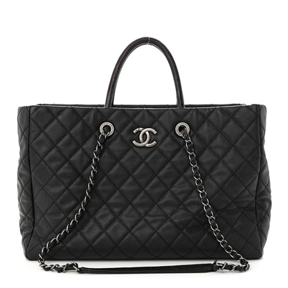 Chanel Caviar Lizard Quilted Large Coco Handle Shopping Tote Black 1 of 15