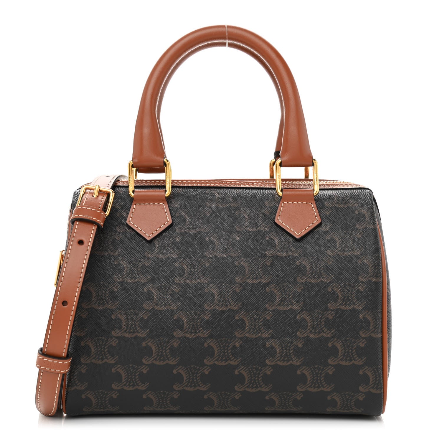 Celine Triomphe Canvas Calfskin Small Boston Bag Tan 1 of 7