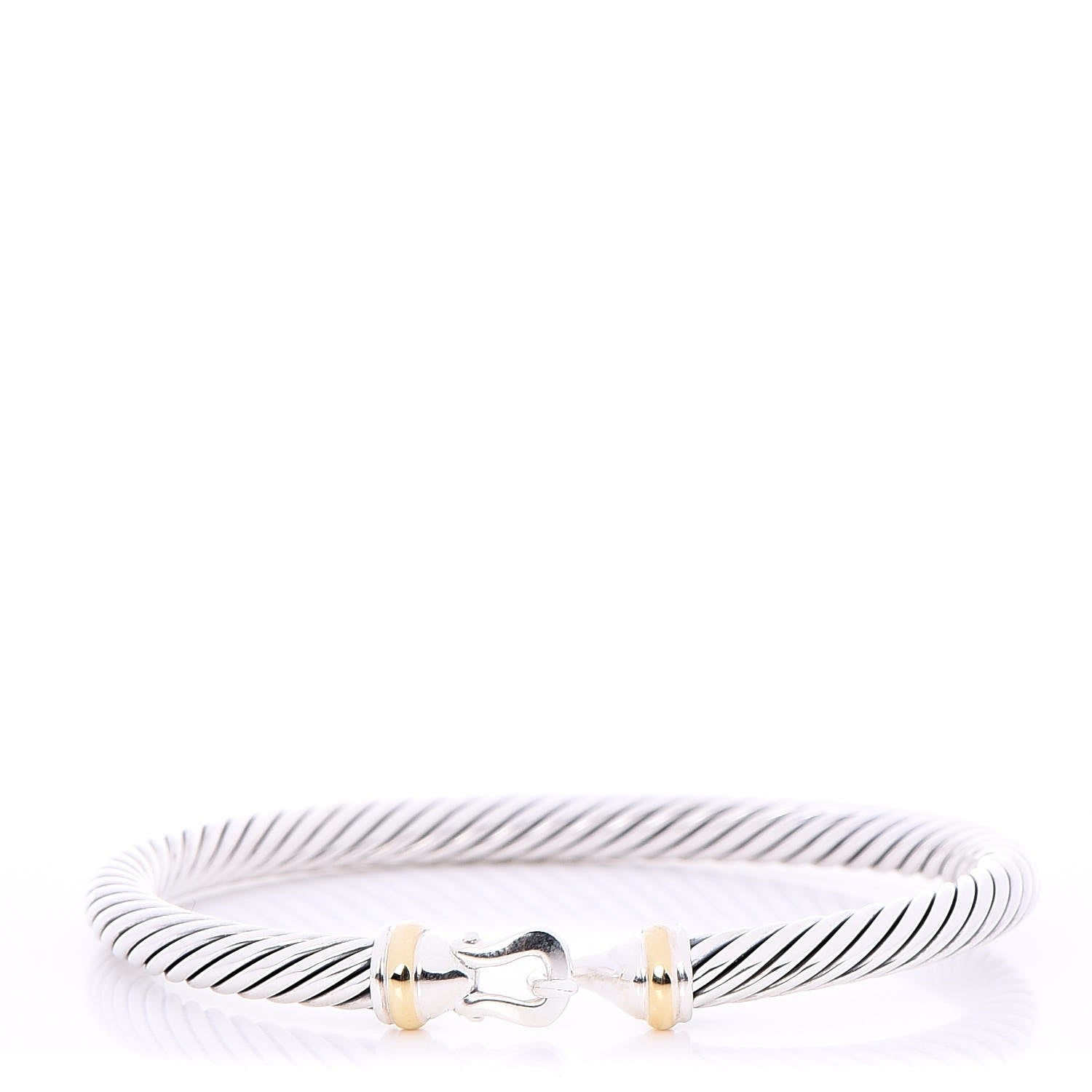 David Yurman Sterling Silver 18K Yellow Gold 5mm Cable Classic Buckle Bracelet 1 of 4