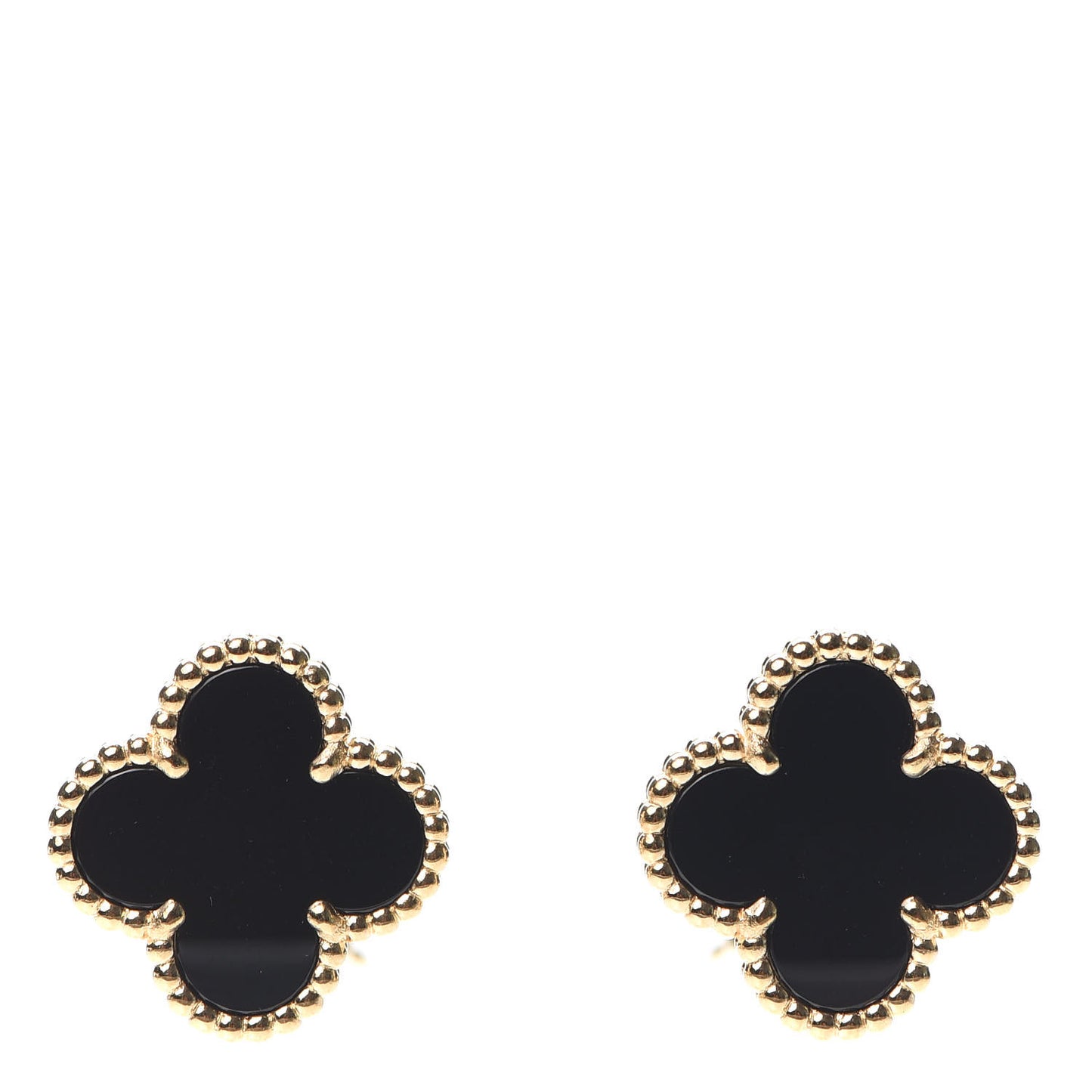 18K Yellow Gold Black Onyx Vintage Alhambra Earrings