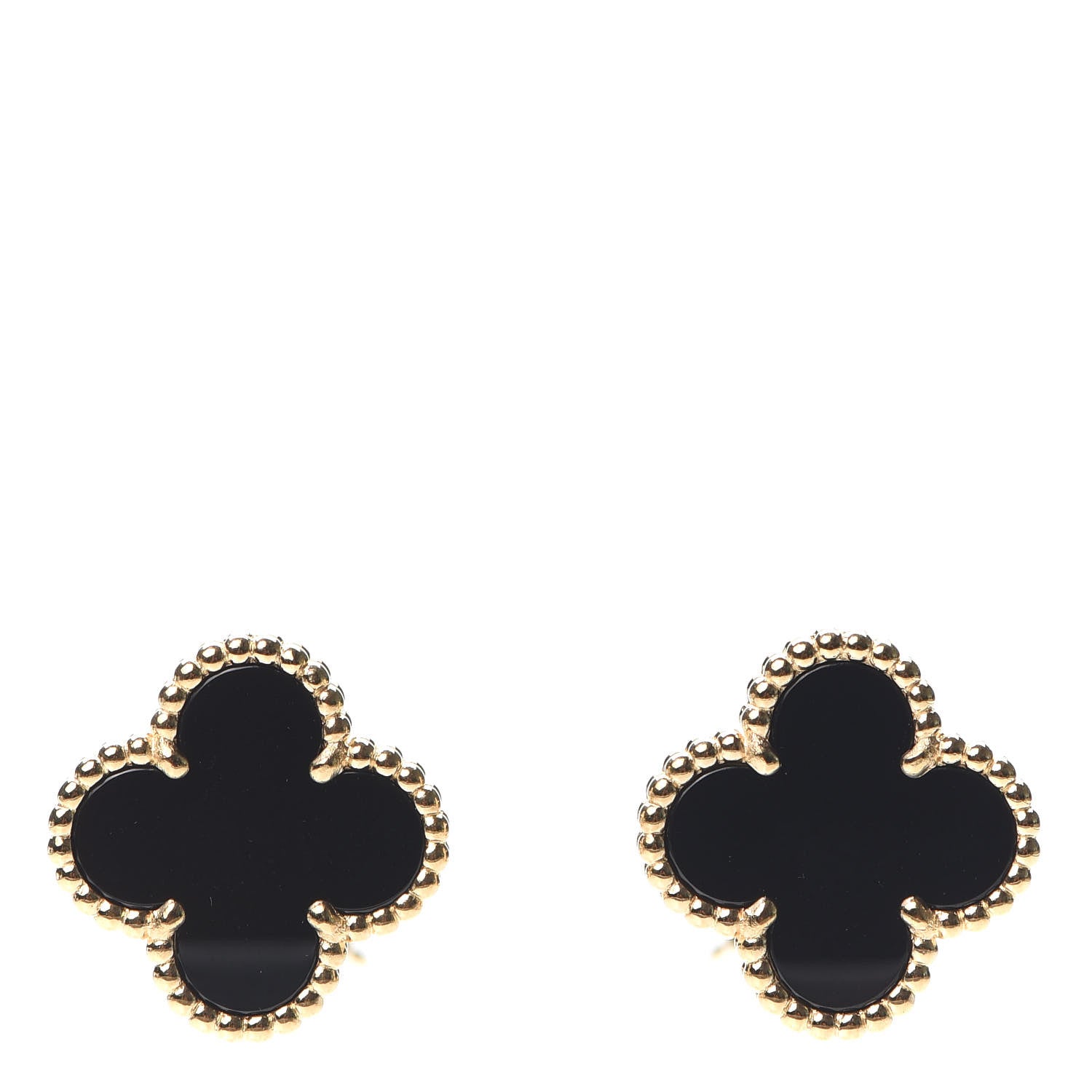 Van Cleef & Arpels 18K Yellow Gold Black Onyx Vintage Alhambra Earrings 1 of 6