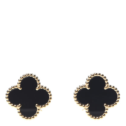 Van Cleef & Arpels 18K Yellow Gold Black Onyx Vintage Alhambra Earrings 1 of 6