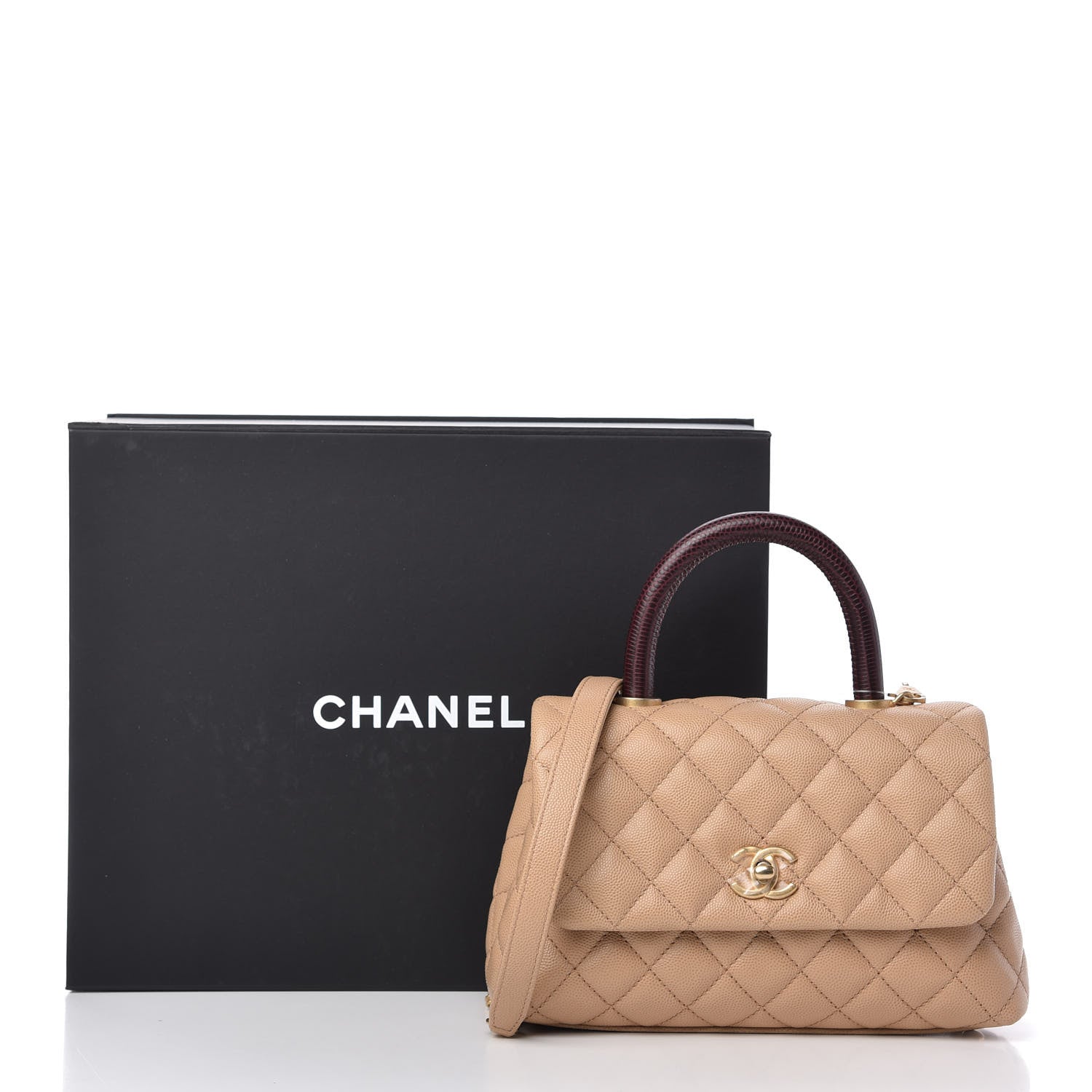 Chanel Caviar Lizard Embossed Quilted Mini Coco Handle Flap Beige 11 of 11