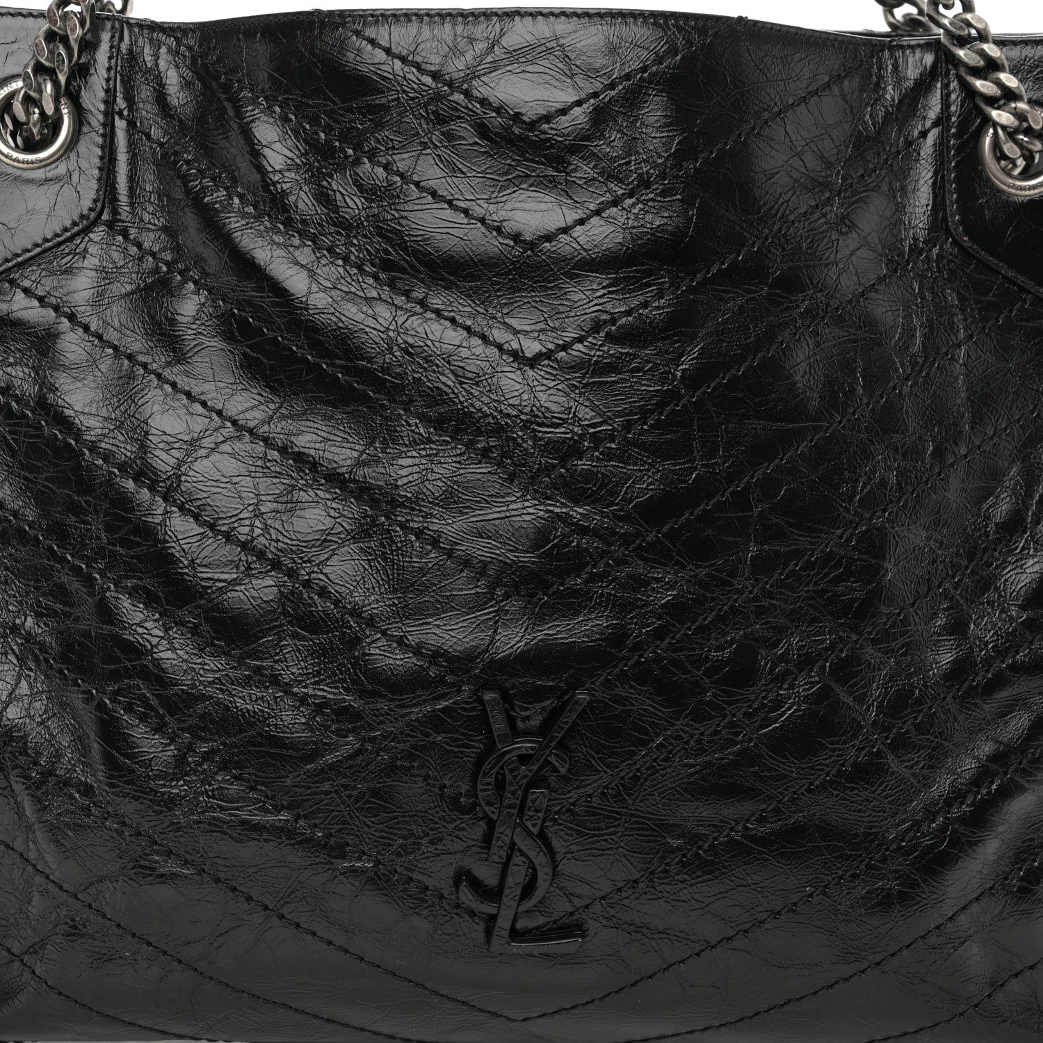 Saint Laurent Crinkled Calfskin Matelasse Monogram Medium Niki Shopper Tote Black 8 of 10