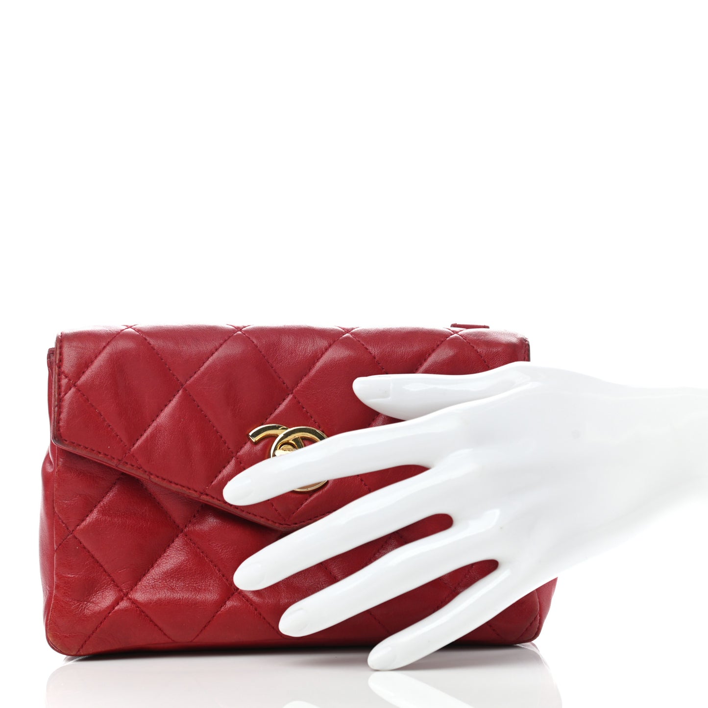 Lambskin Quilted Flap Waist Belt Bag Red