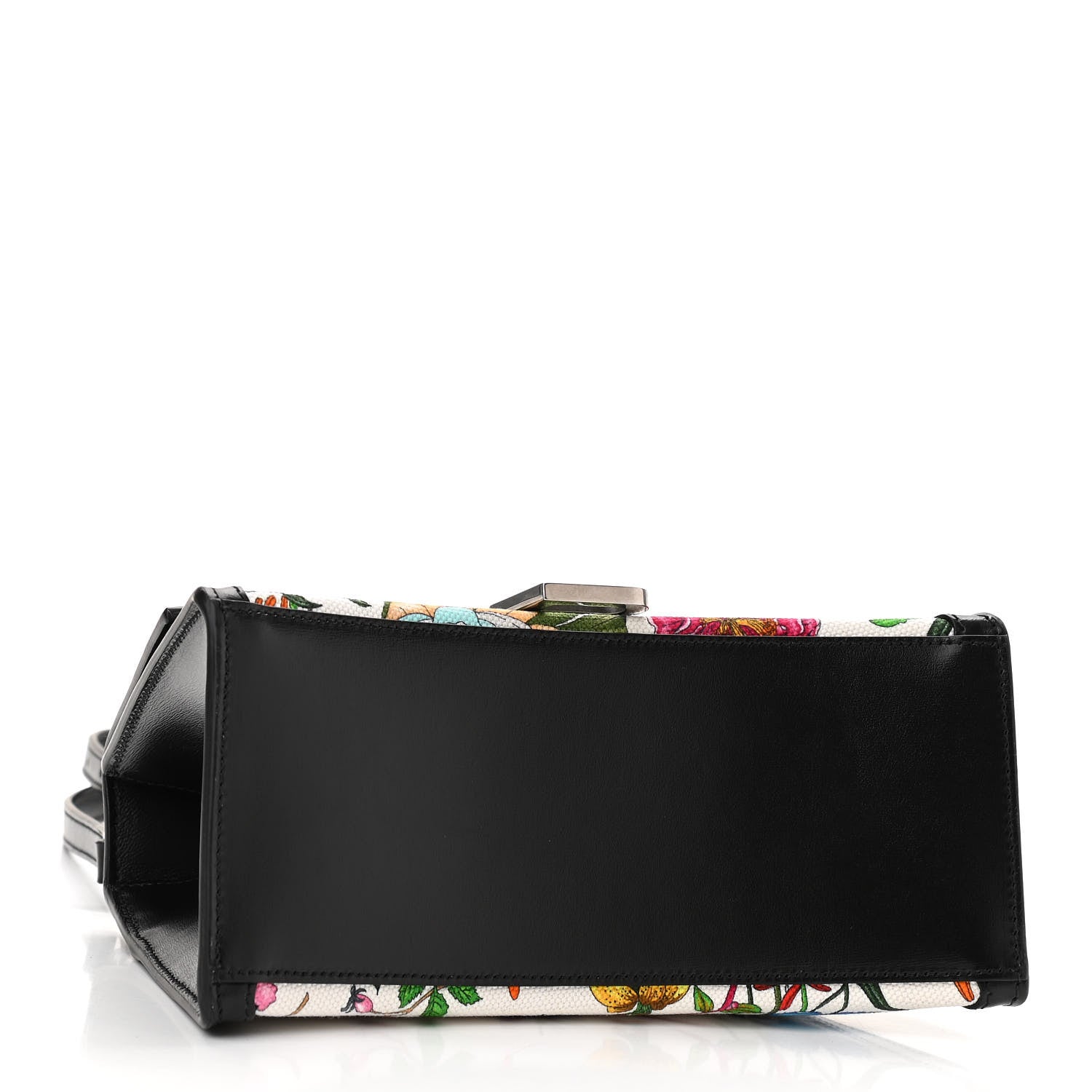 Balenciaga X GUCCI Canvas Boarded Plutone Calfskin Flora Logo Print Small Hourglass Top Handle Bag White Multicolor Black 4 of 10