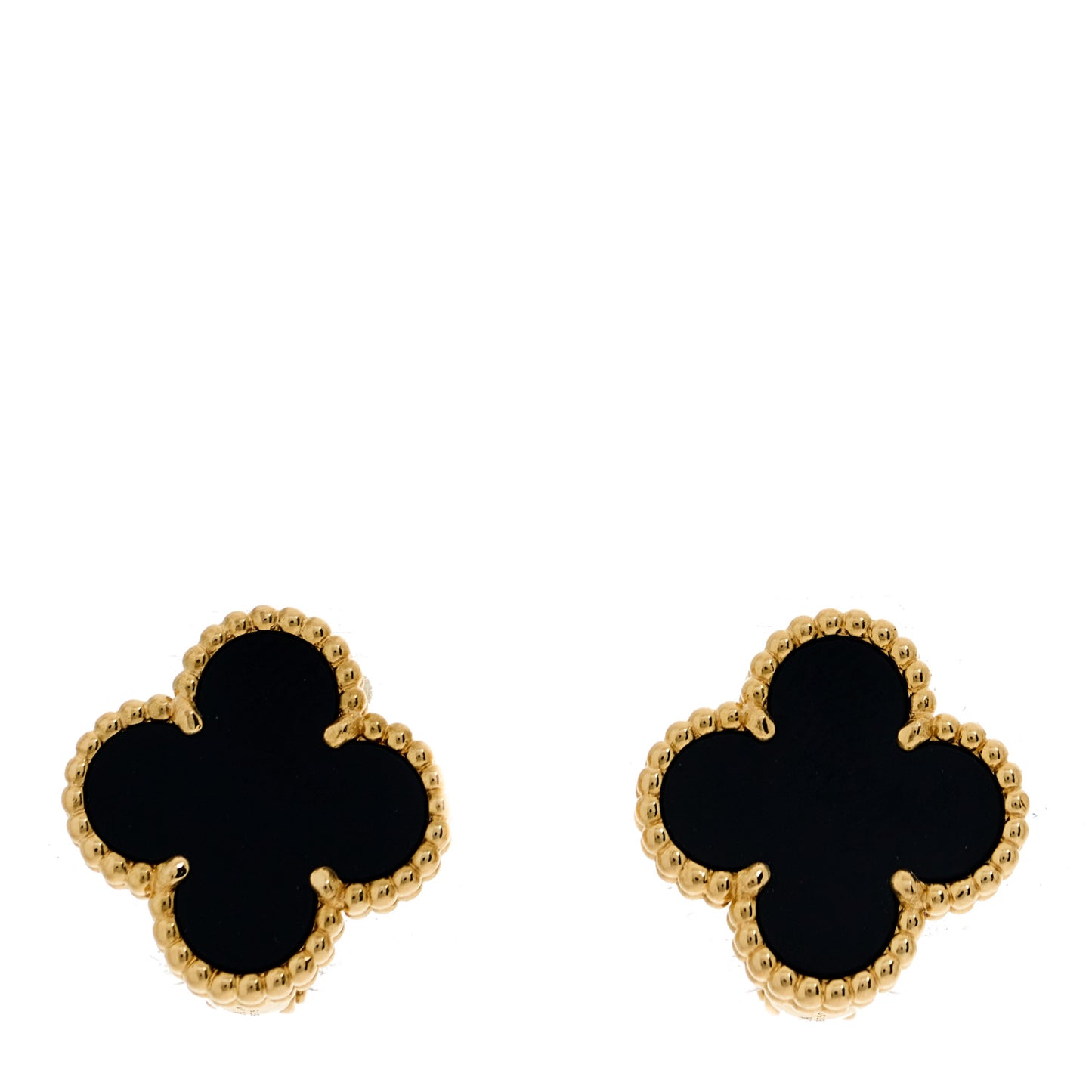 18k Yellow Gold Black Onyx Vintage Alhambra Earrings